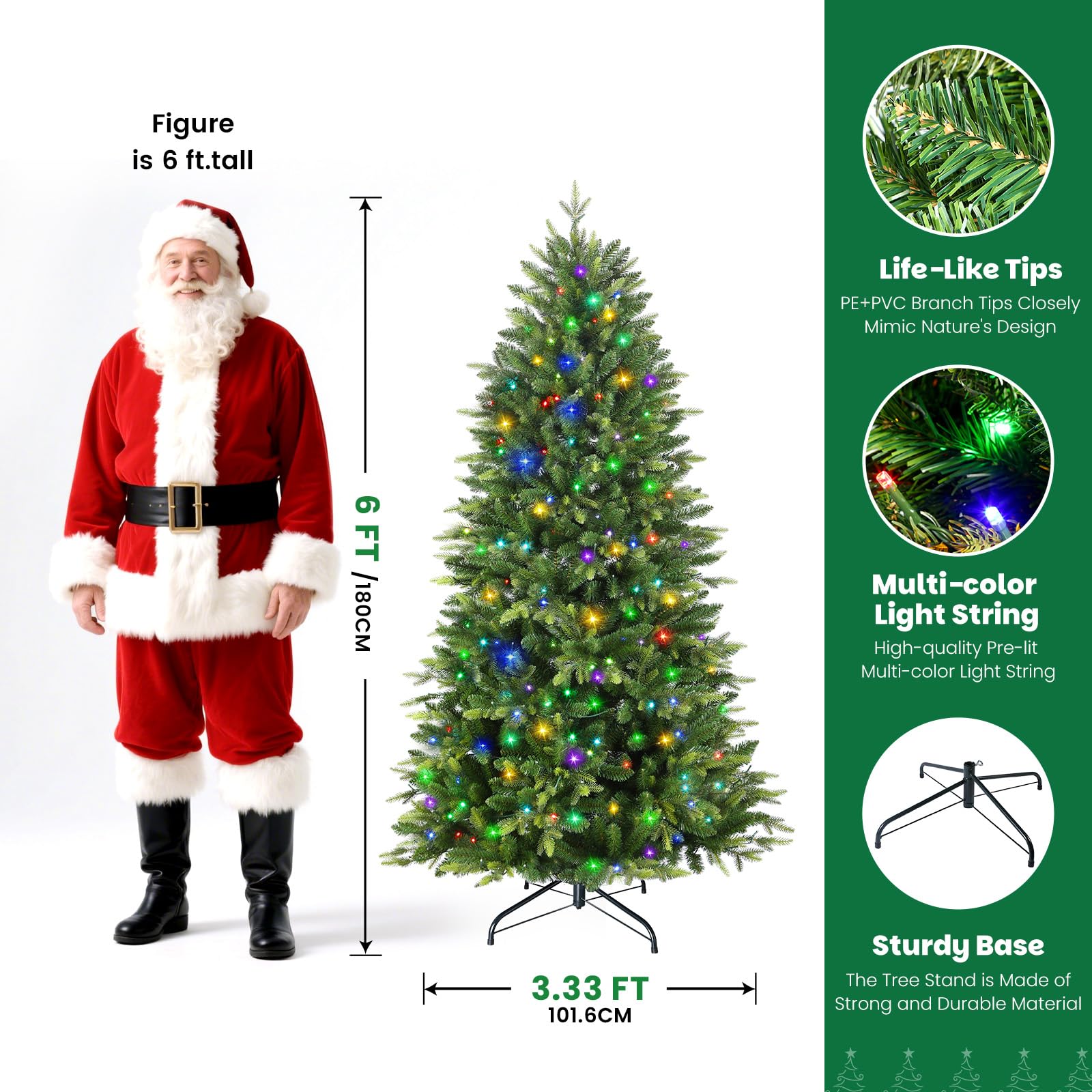 Pre-lit Fraser Fir Artificial Christmas Tree with RGB Lights Remote Control - SHareconn