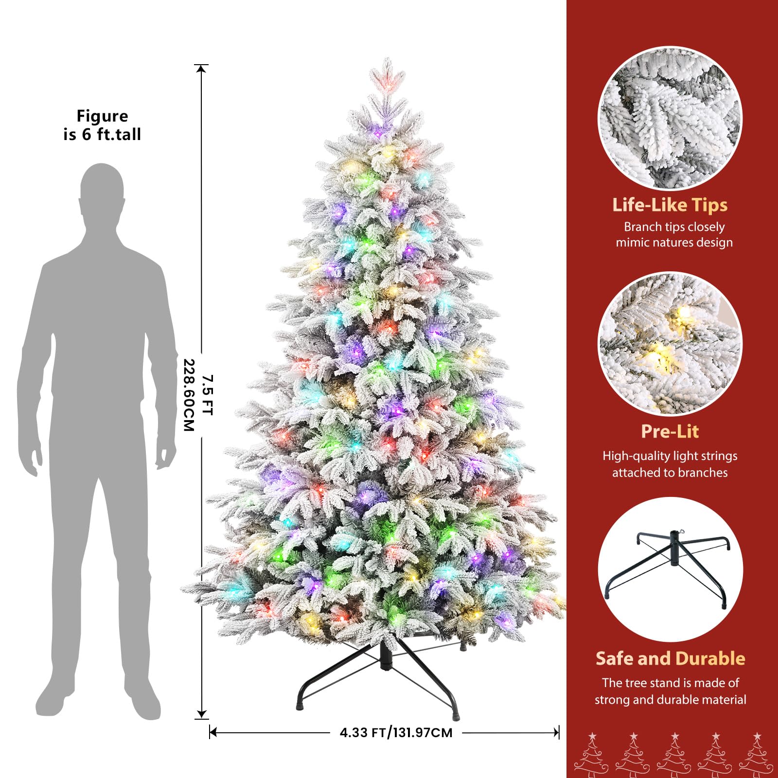 Pre-lit Flocked Cedar Artificial Christmas Trees with RGB Lights - SHareconn