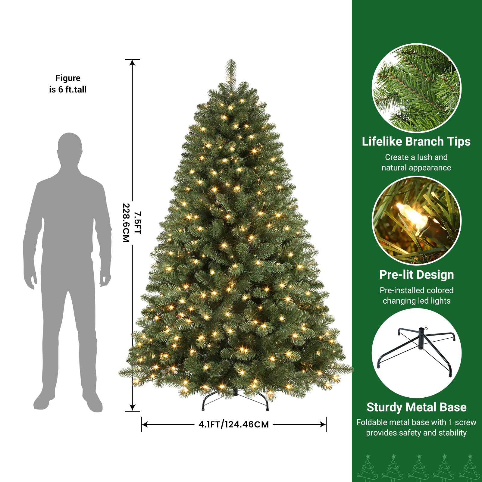 6ft Prelit 250 Warm White Lights Artificial Christmas Tree
