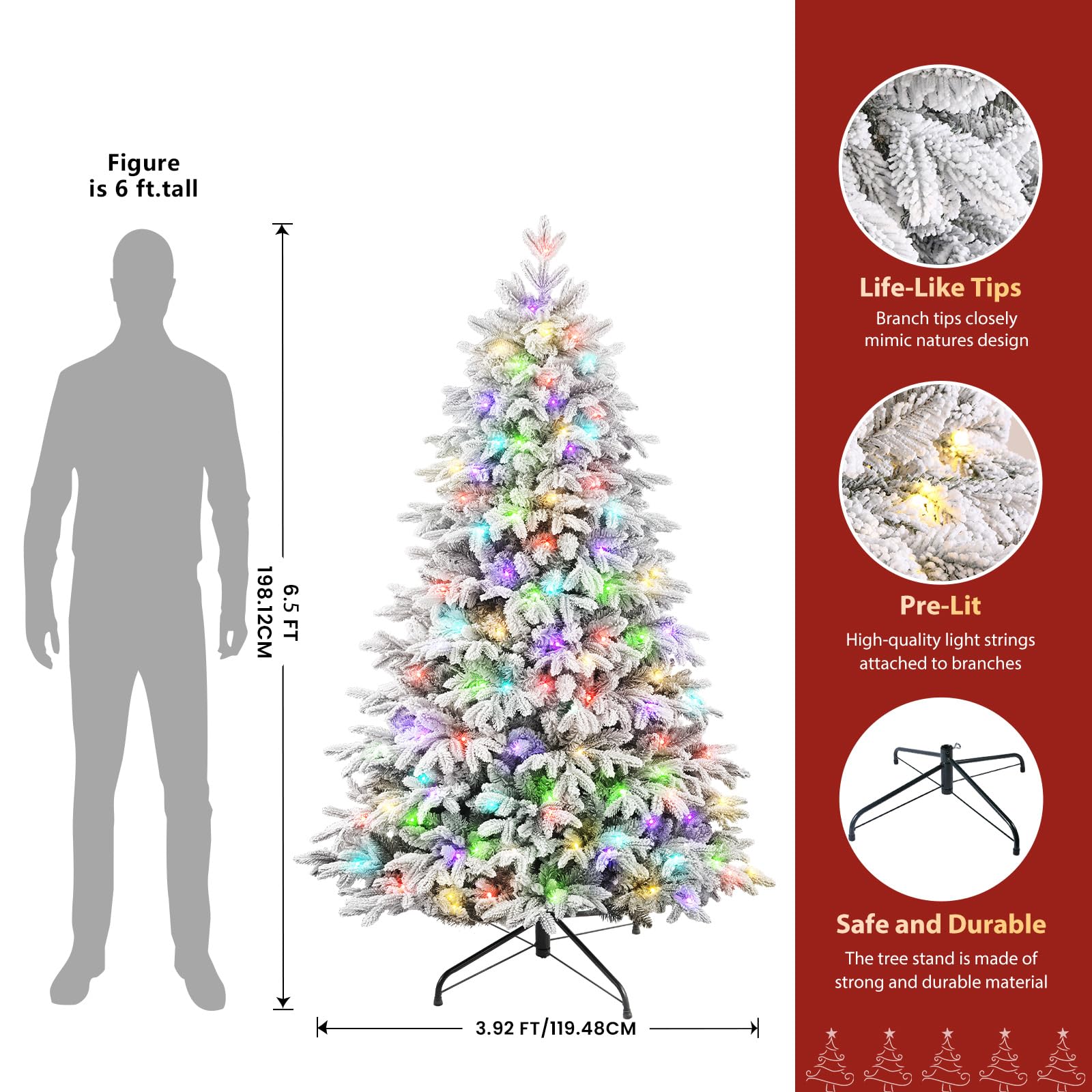 6.5ft Modern Luxury Flocked Cedar Christmas Trees with RGB Lights - SHareconn