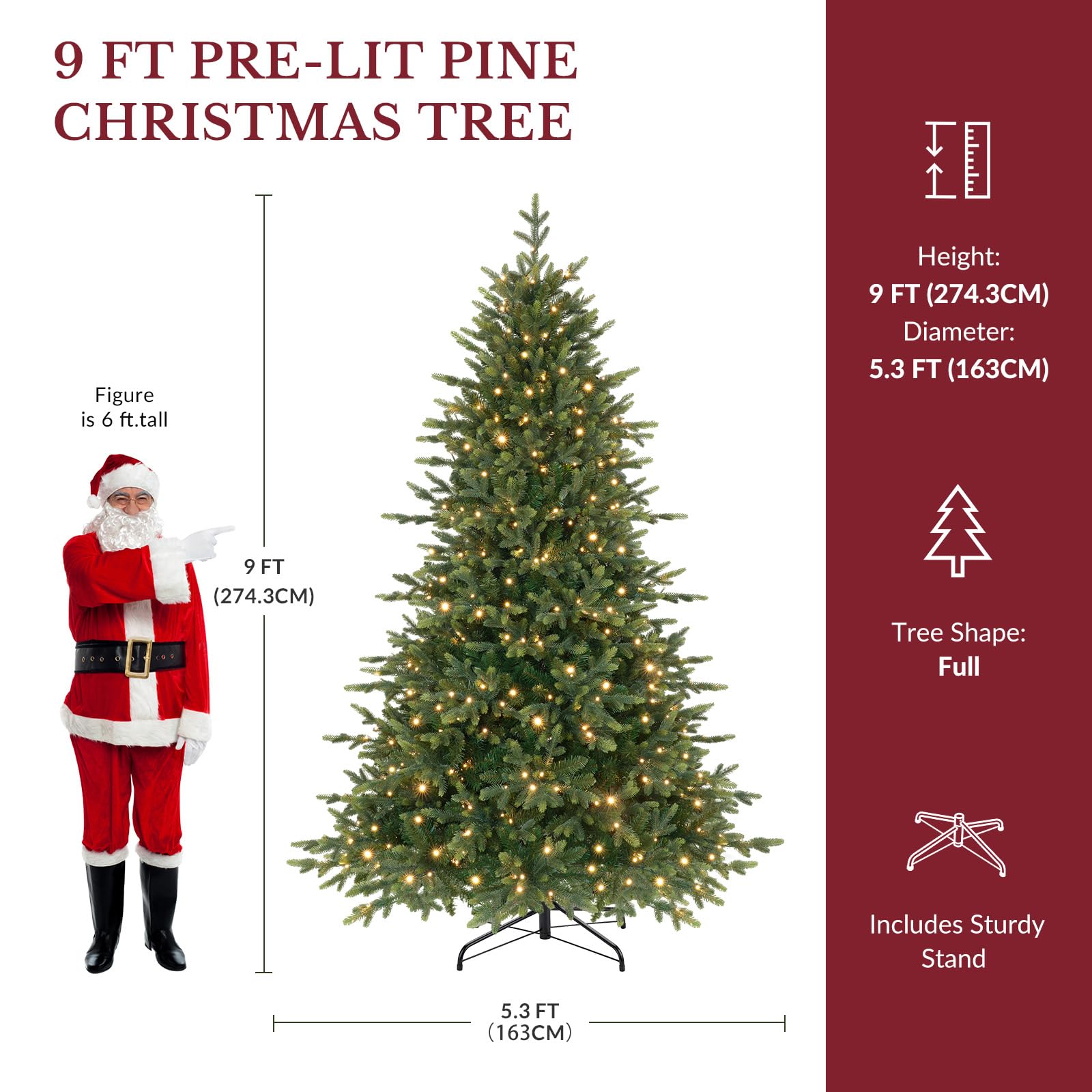 Twinkling Balsam Fir Pre-Lit Artificial Christmas Tree, 1792-5538 Branch Tips & 250-680 LED Lights, 17 Mode with Remote | 5/6/7/7.5/8/9FT