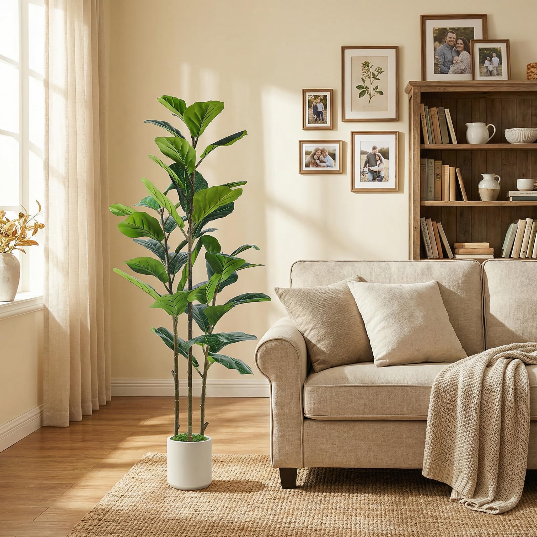 Artificial Fiddle Leaf Fig Tree with White Planter Pot - SHareconn