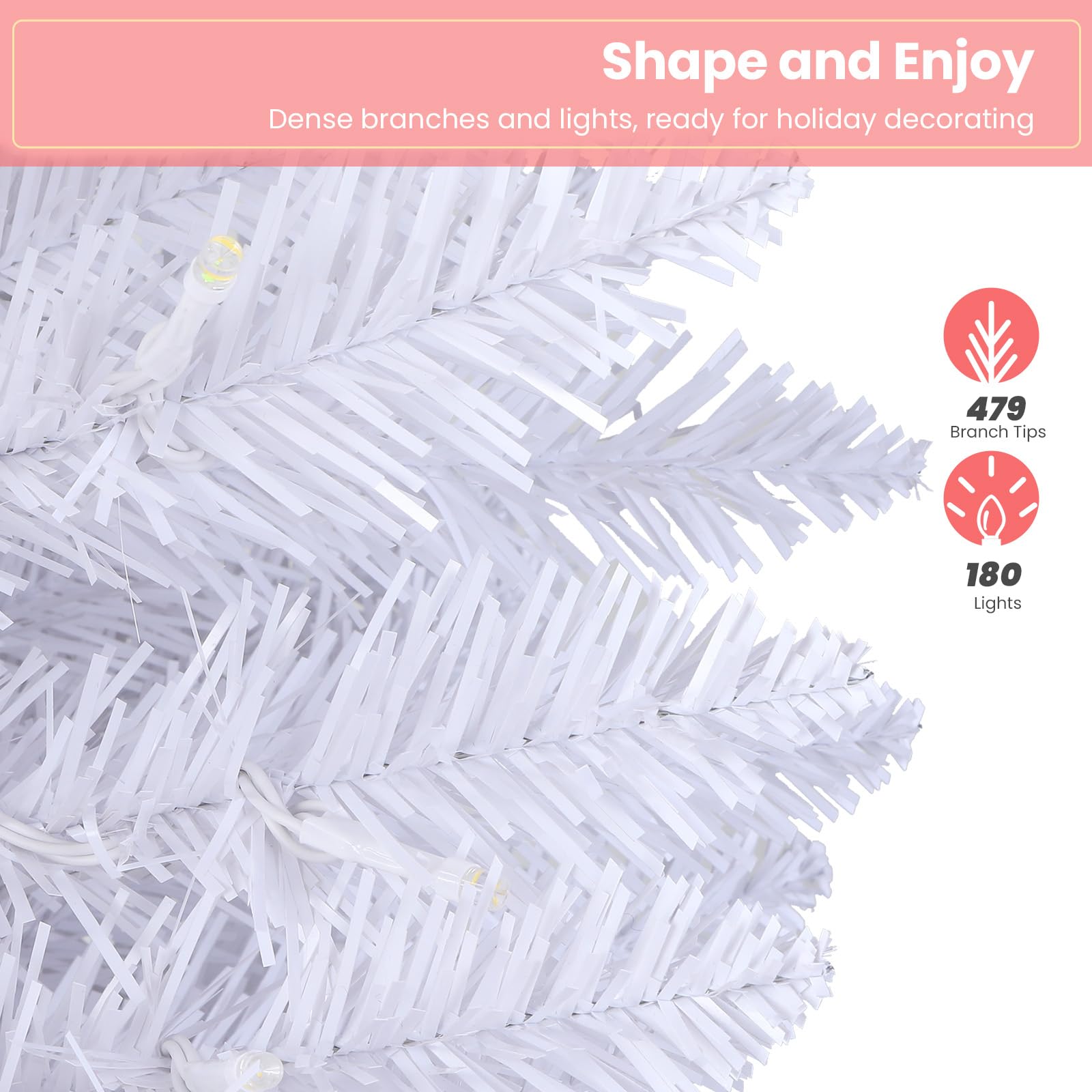 5ft Prelit White Artificial Slim Pencil Christmas Tree with Warm White & Multi-Color Lights and Remote