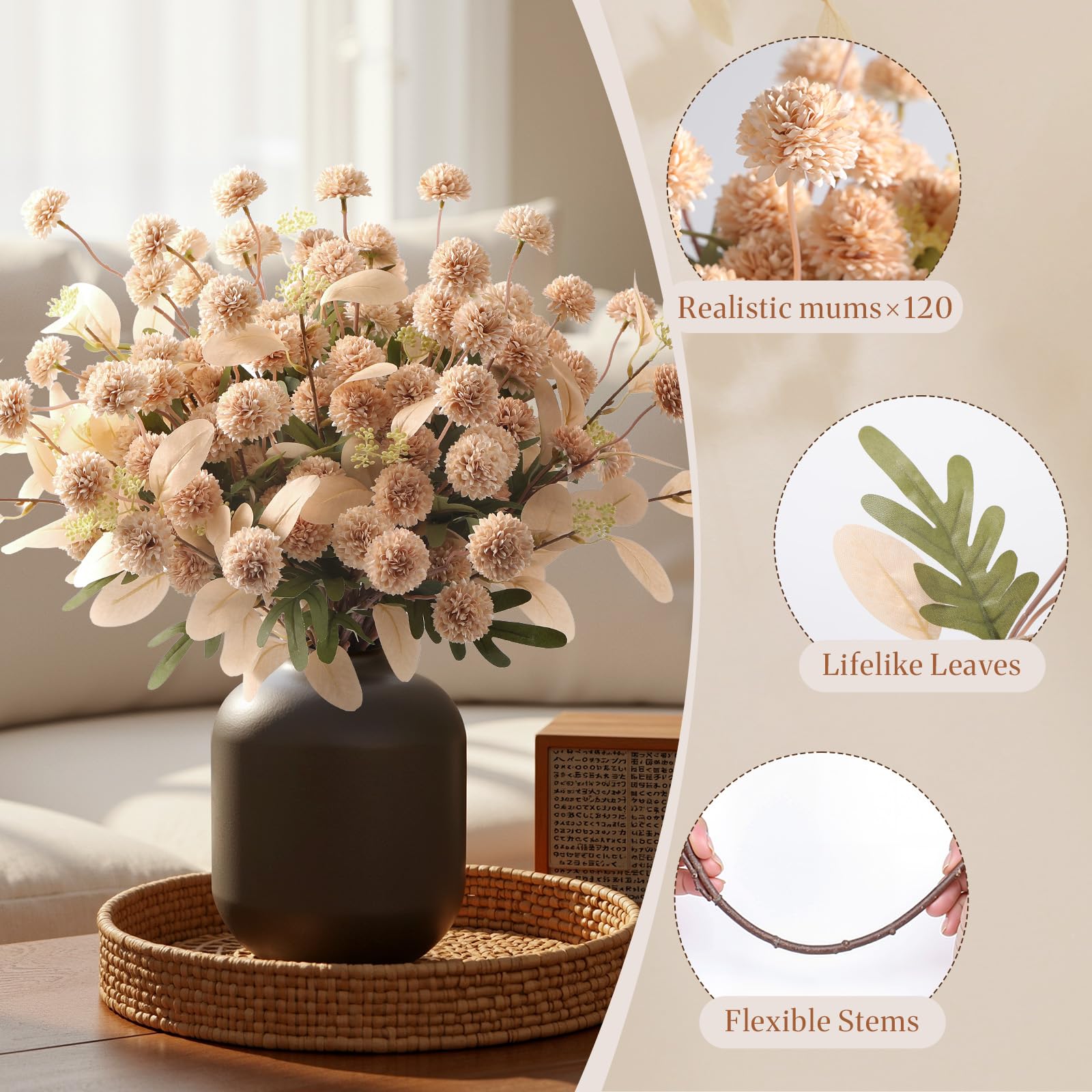 Artificial Pompon Chrysanthemum-Beige,16PCS/32PCS - SHareconn