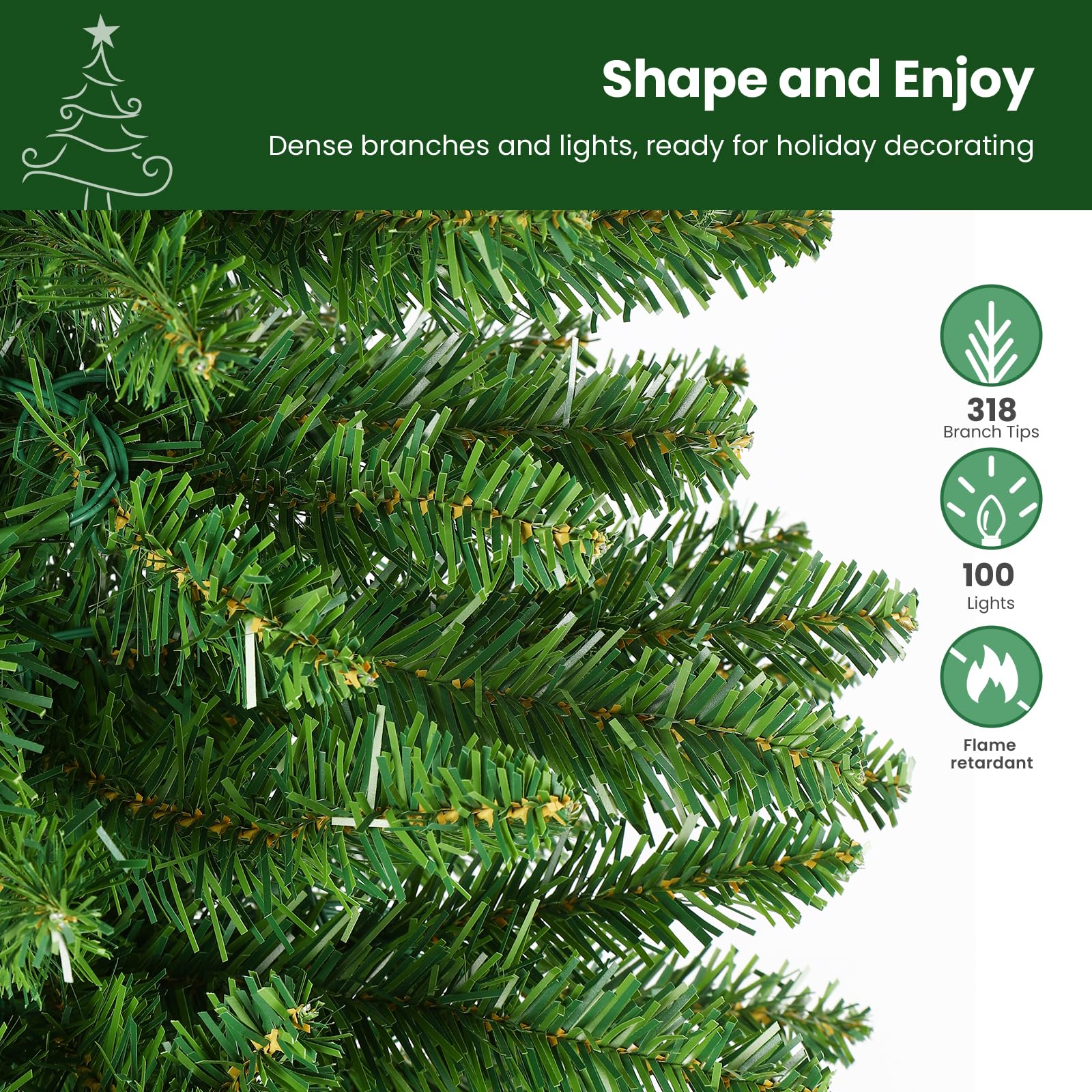 Pre-lit Classic Spruce Artificial Slim Pencil Christmas Trees with RGB Lights Remote - SHareconn