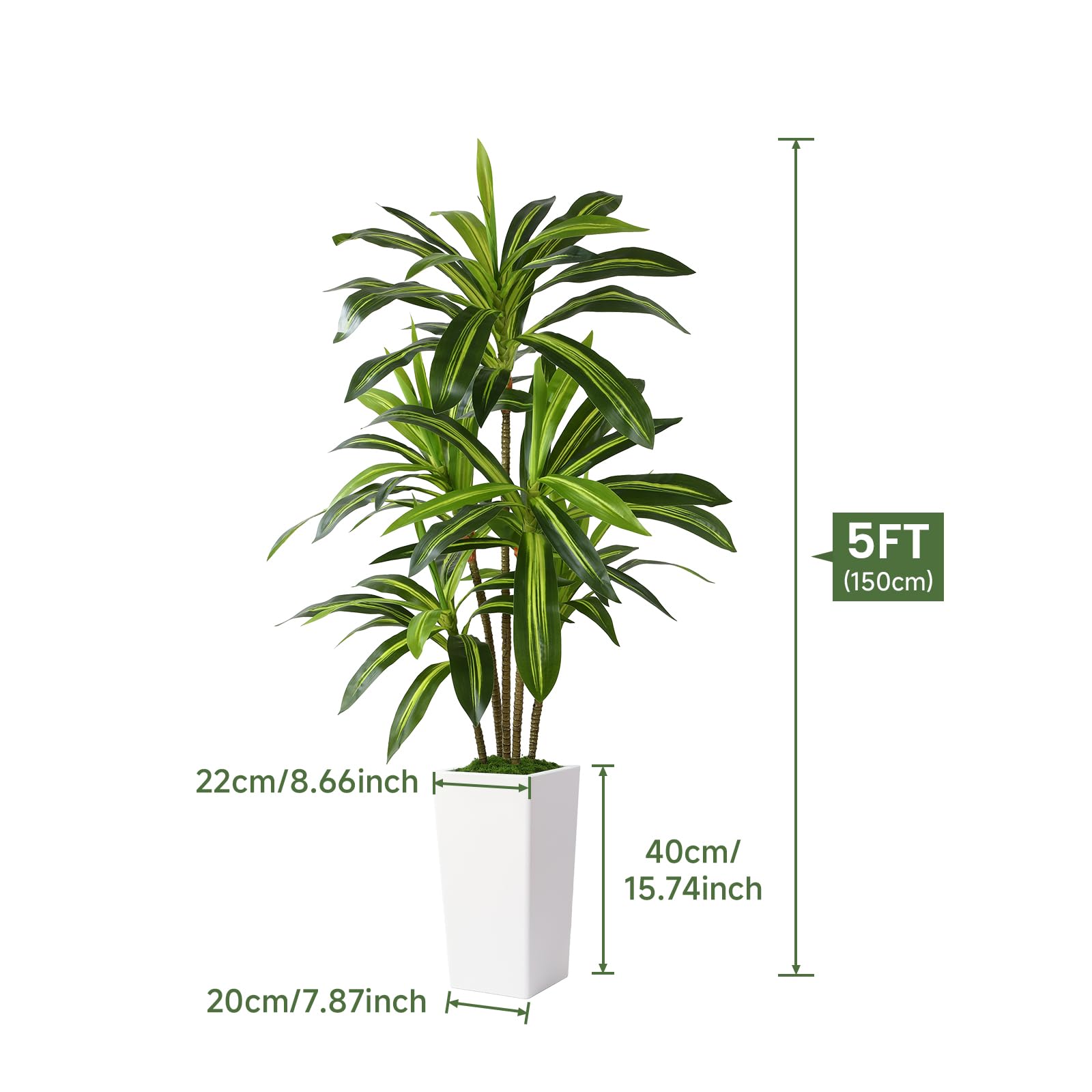 Artificial Dracaena Fake Tree with White High Pot