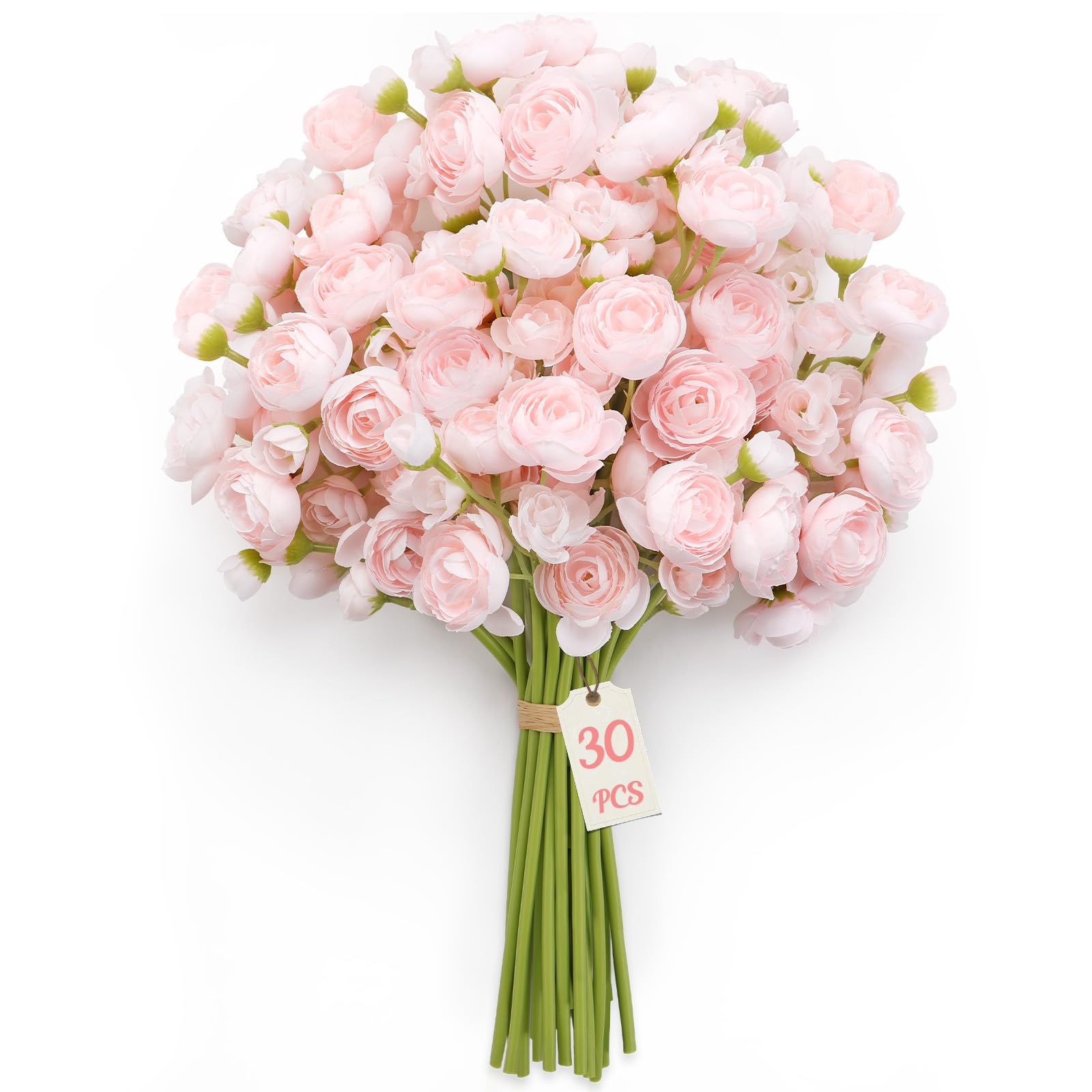 30Pcs Pink Ranunculus Artificial Flowers Faux Silk Mini Ranunculus
