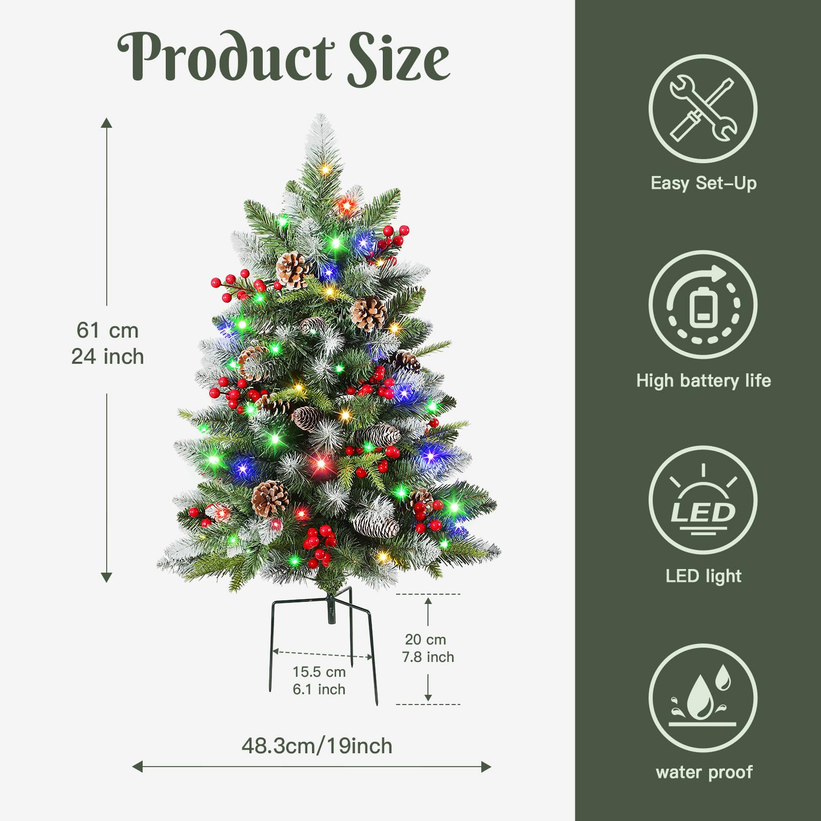 24.5 Inch Lighted Outdoor Christmas Tree with Remote
