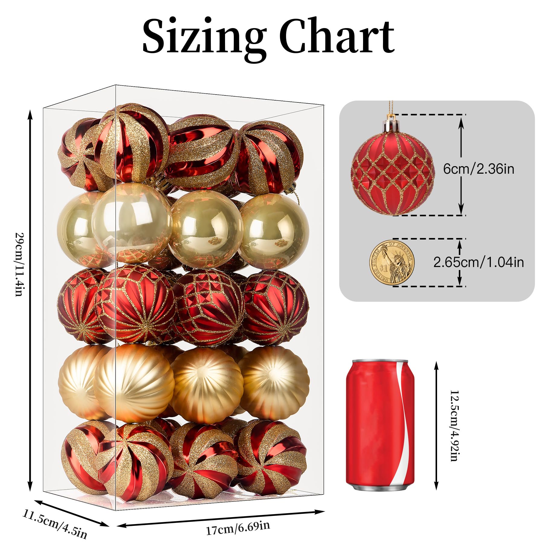 30ct 2.36 Inch Christmas Tree Shatterproof Plastic Balls Ornaments-60mm - SHareconn
