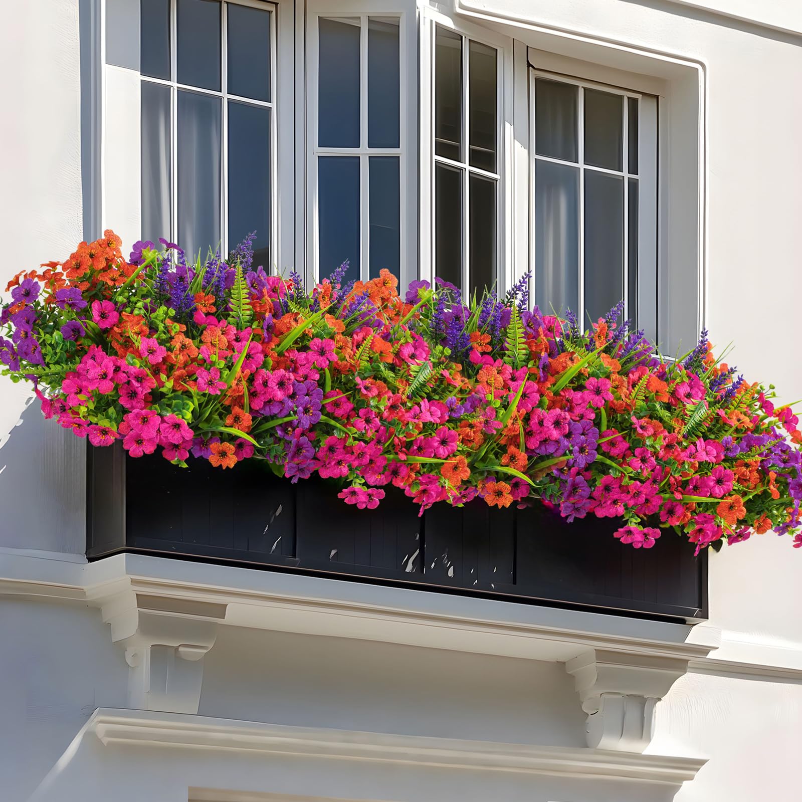 24 Bundles Artificial Flowers UV Resistant Eucalyptus Violet and Lavender- Orange Rose Purple - SHareconn