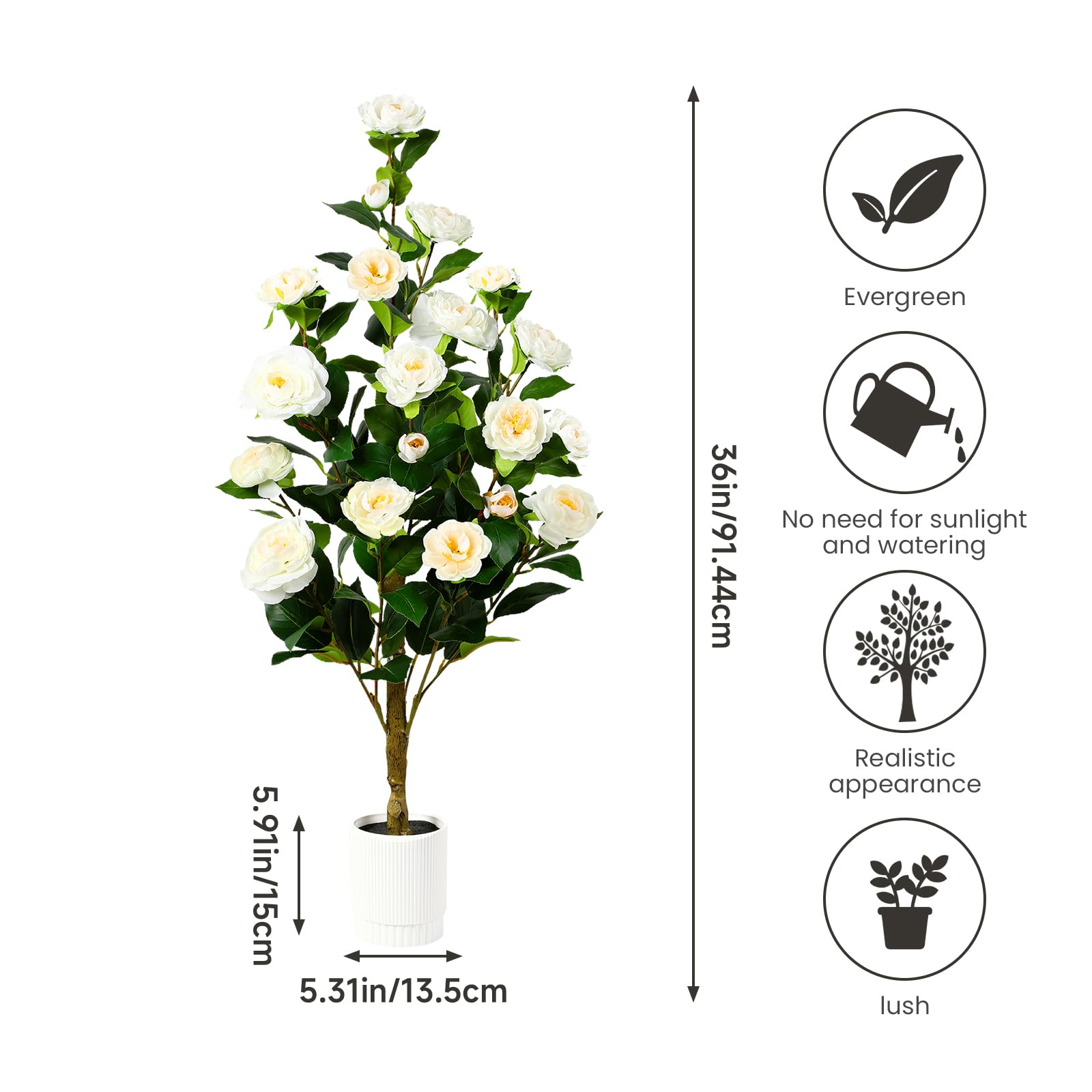 2 Pack Artificial Camellia Tree-White - SHareconn