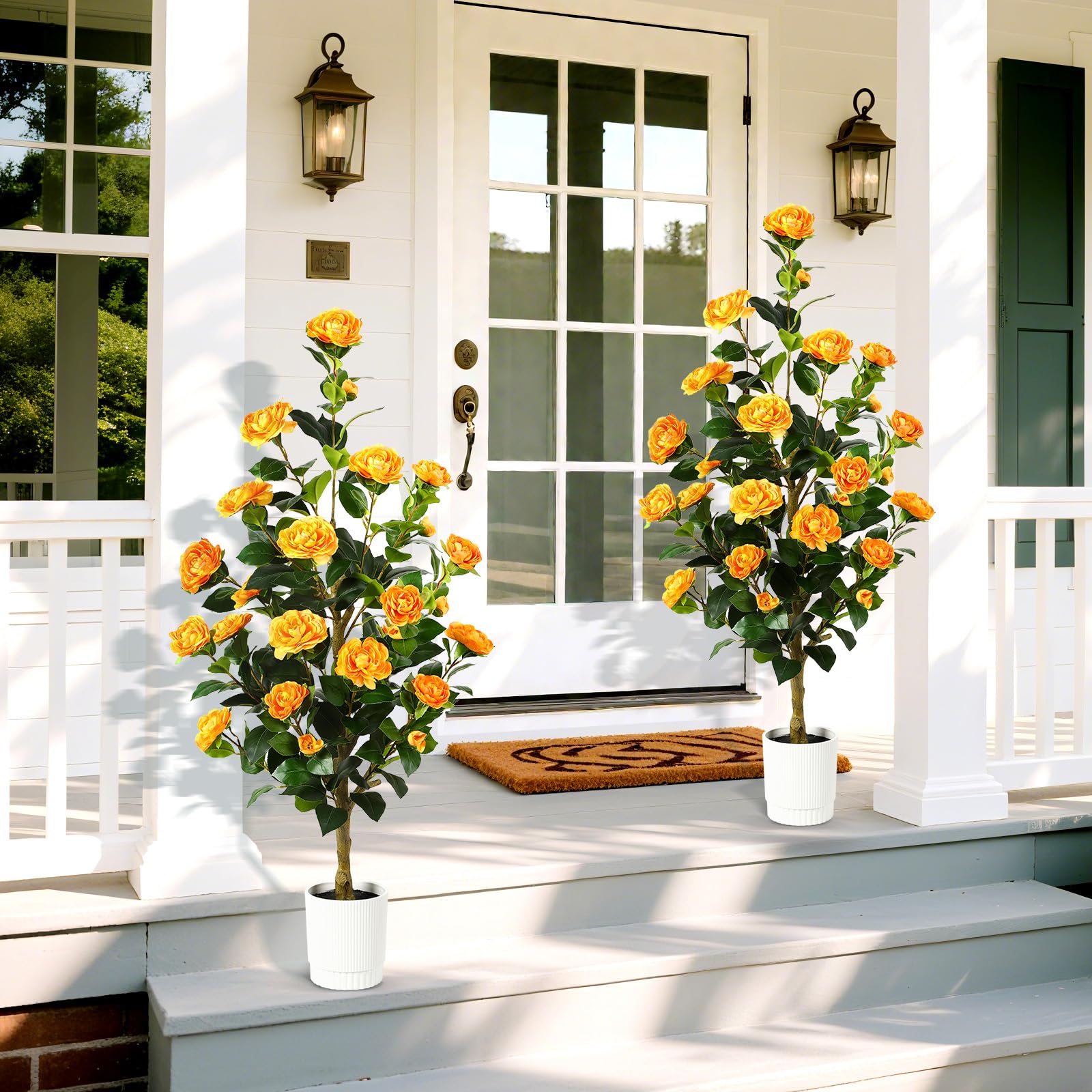 2 Pack Artificial Camellia Tree-Orange - SHareconn
