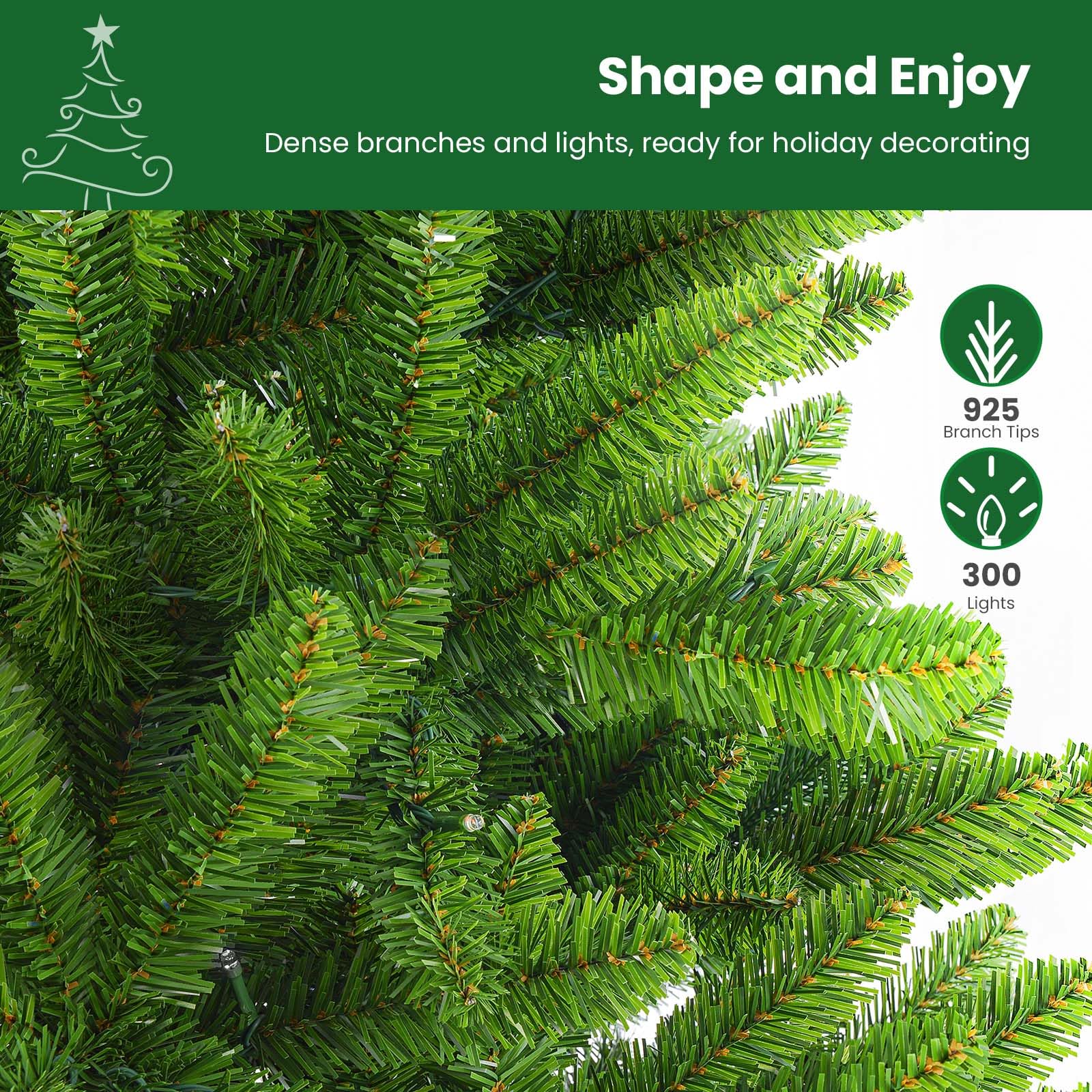 7.5ft Prelit 350 Warm White Lights 998 Branch Premium Artificial Hinged Christmas Tree-Green - SHareconn