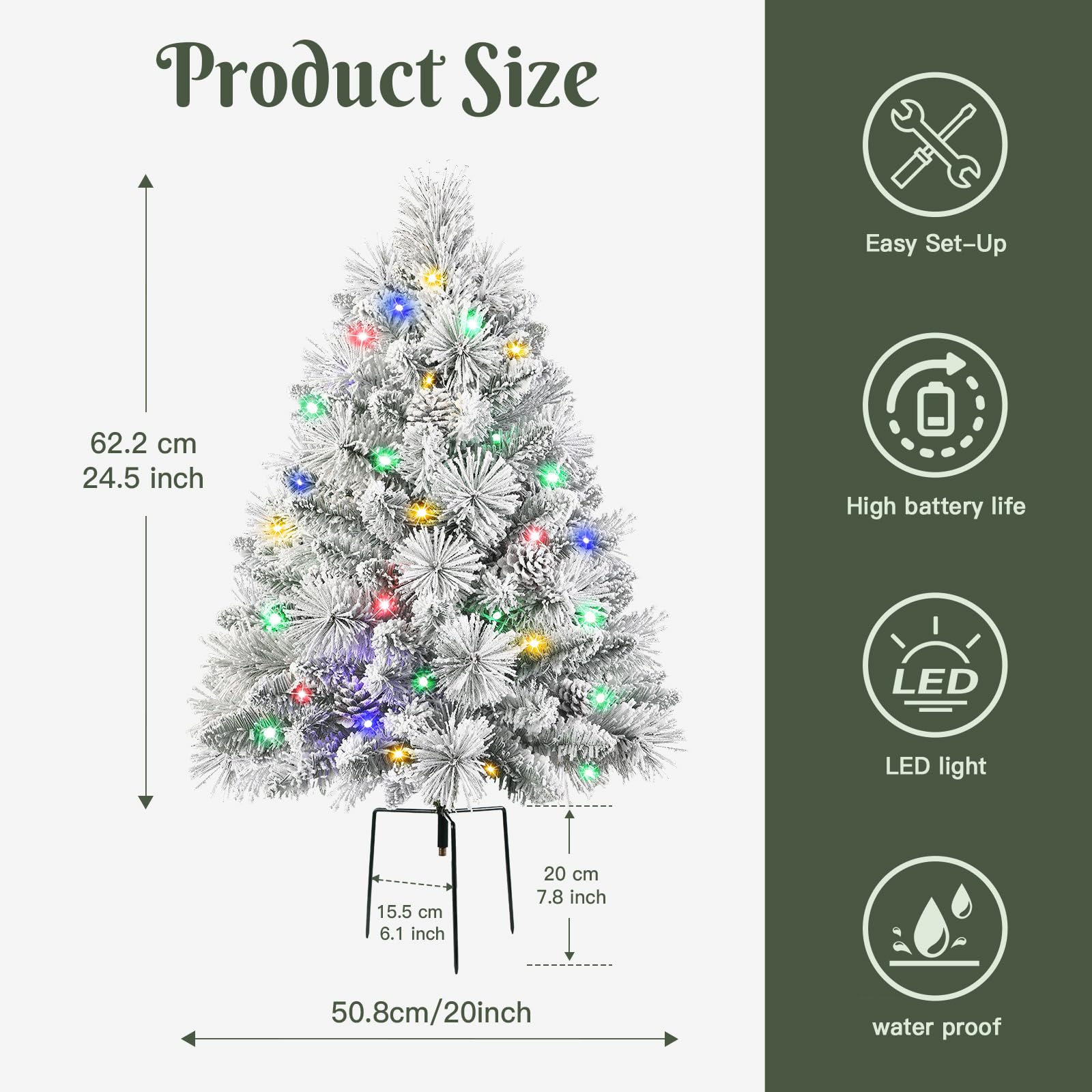 24.5 Inch Lighted Flocked Outdoor Christmas Tree with Multi-Color Lights-2 Packs - SHareconn