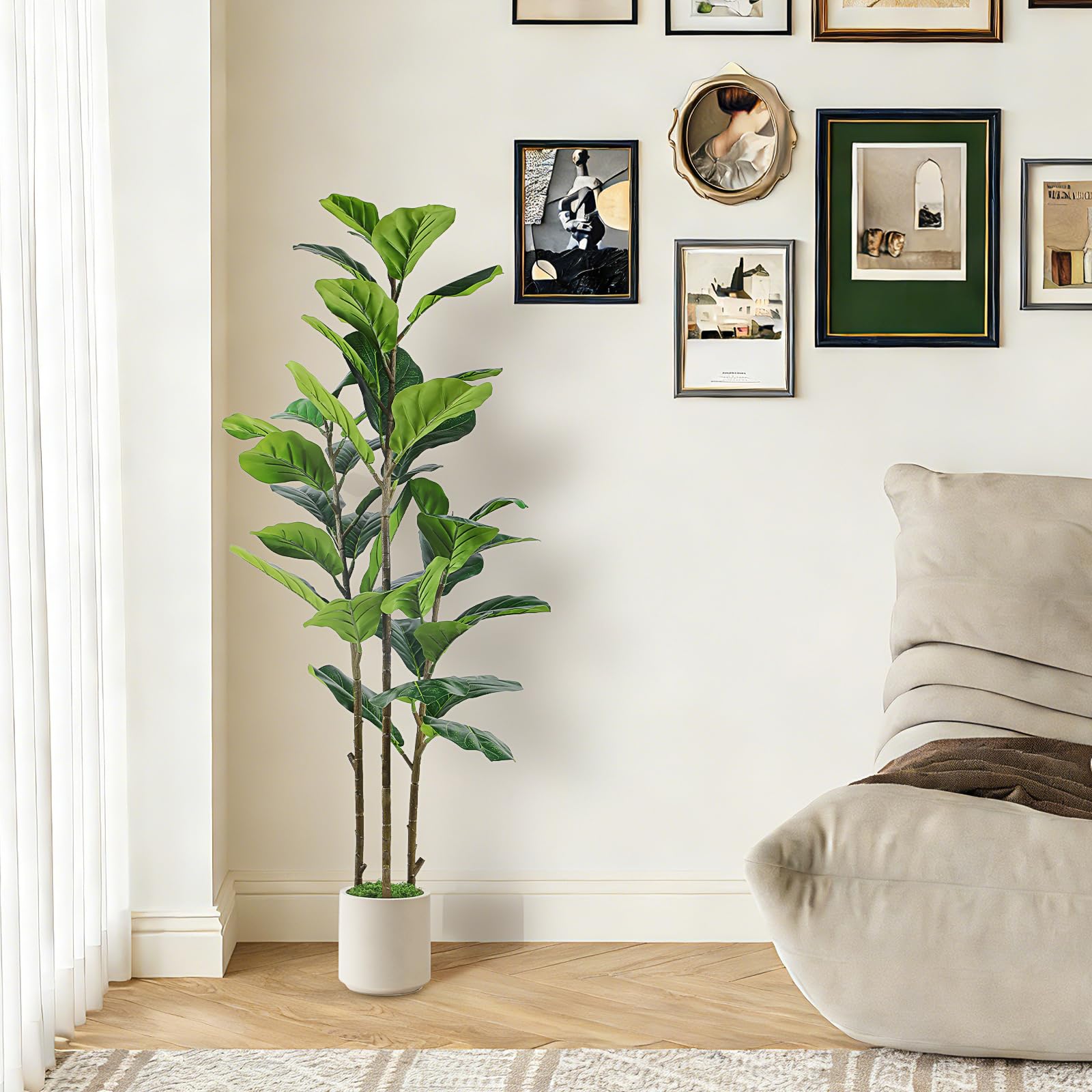 Artificial Fiddle Leaf Fig Tree with White Planter Pot - SHareconn