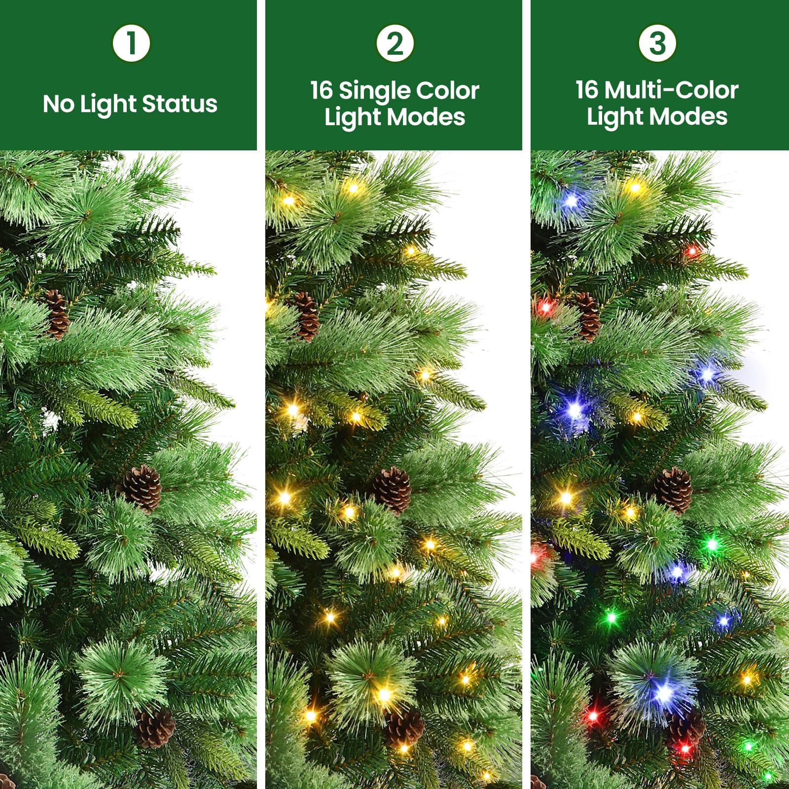 Pre-lit Carolina Pine Artificial Christmas Trees with 2 in 1 Multi-Color LED Lights and Remote - SHareconn
