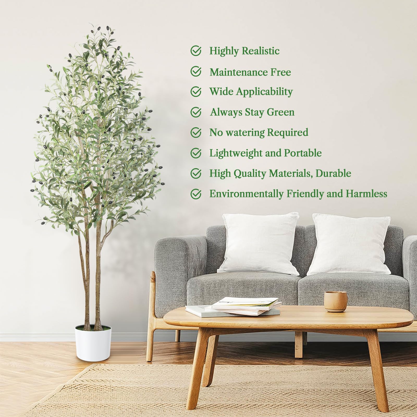 6FT Artificial Olive Tree Tall Lifelike Faux Silk Plant with White Pot(72" in)
