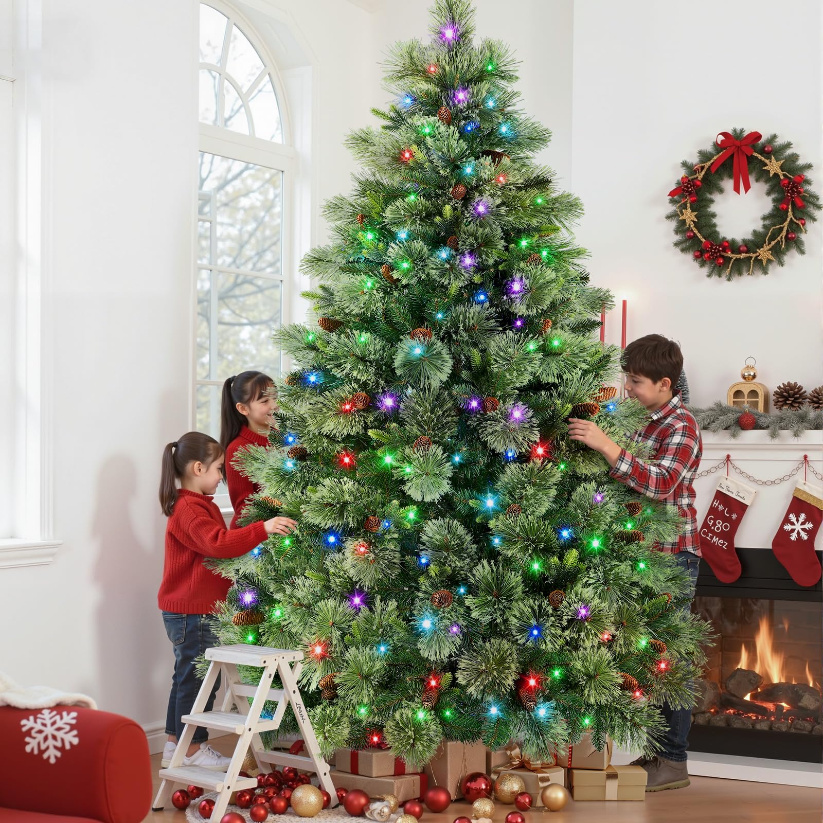 9ft Prelit RGB Lights Carolina Pine Artificial Christmas Pine Trees with Remote - SHareconn