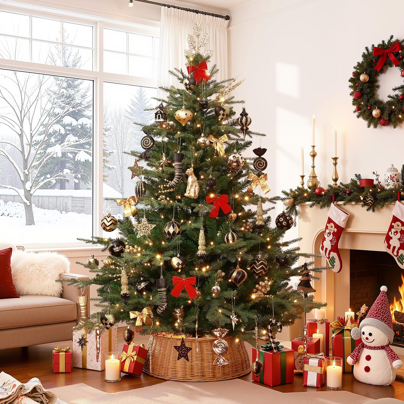 145pcs Gold and Black Christmas Balls Ornaments Set