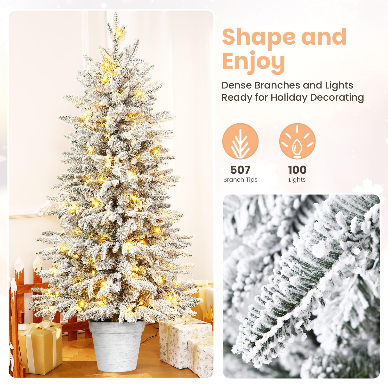4ft Prelit Flocked Bennington Fir Artificial Christmas Tree with Multi-Color Lights