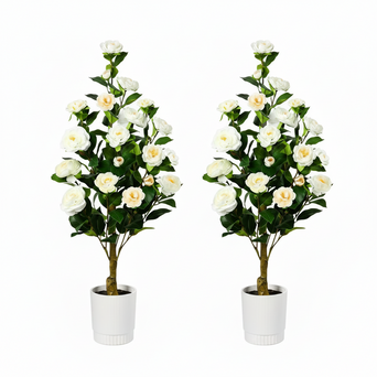 2 Pack Artificial Camellia Tree-White