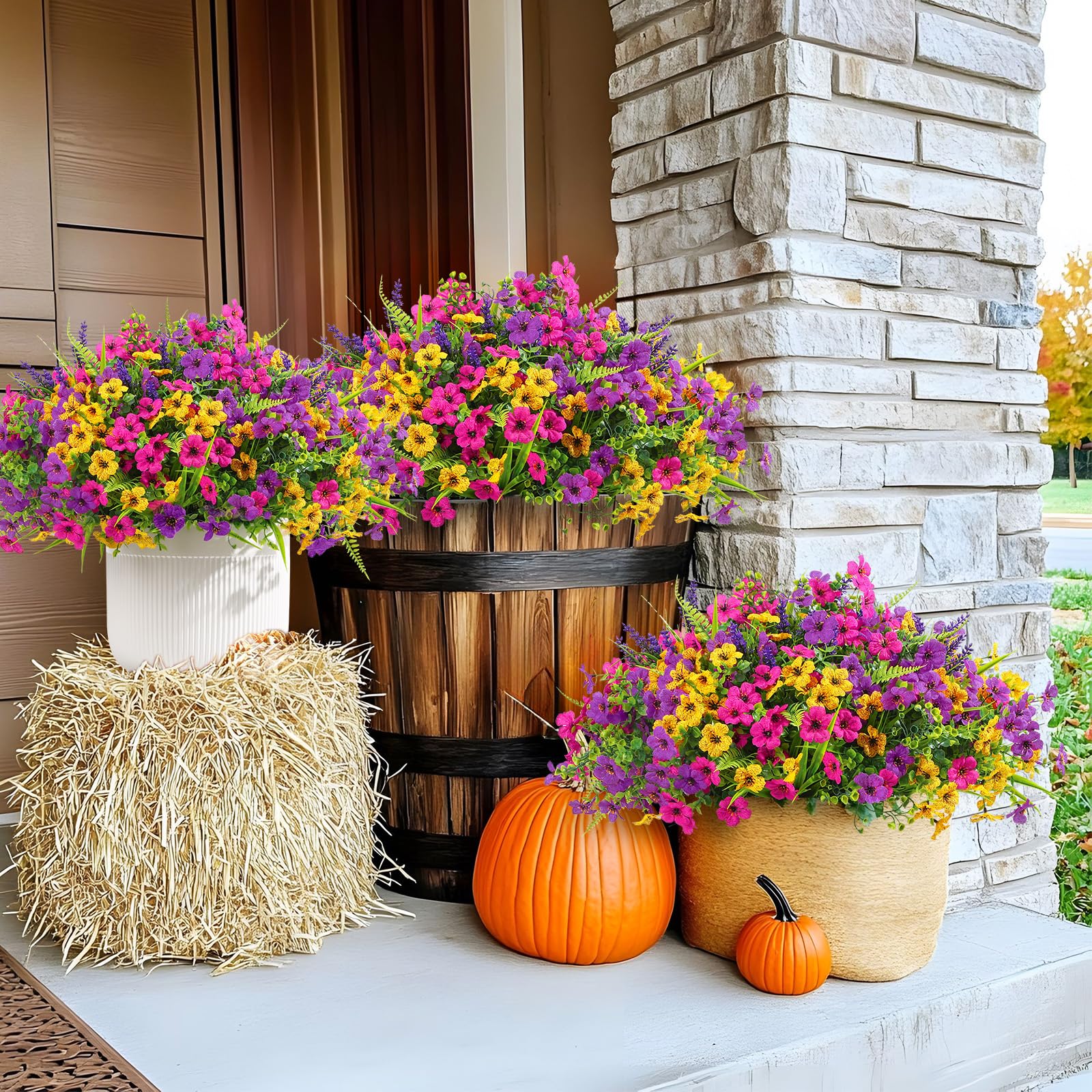 24 Bundles Artificial Flowers, UV Resistant Eucalyptus Violet and Lavender Silk Fake Plants, Yellow Rose Purple - SHareconn