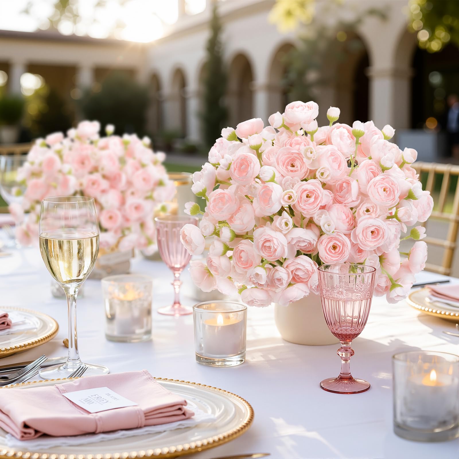 30Pcs Pink Ranunculus Artificial Flowers Faux Silk Mini Ranunculus