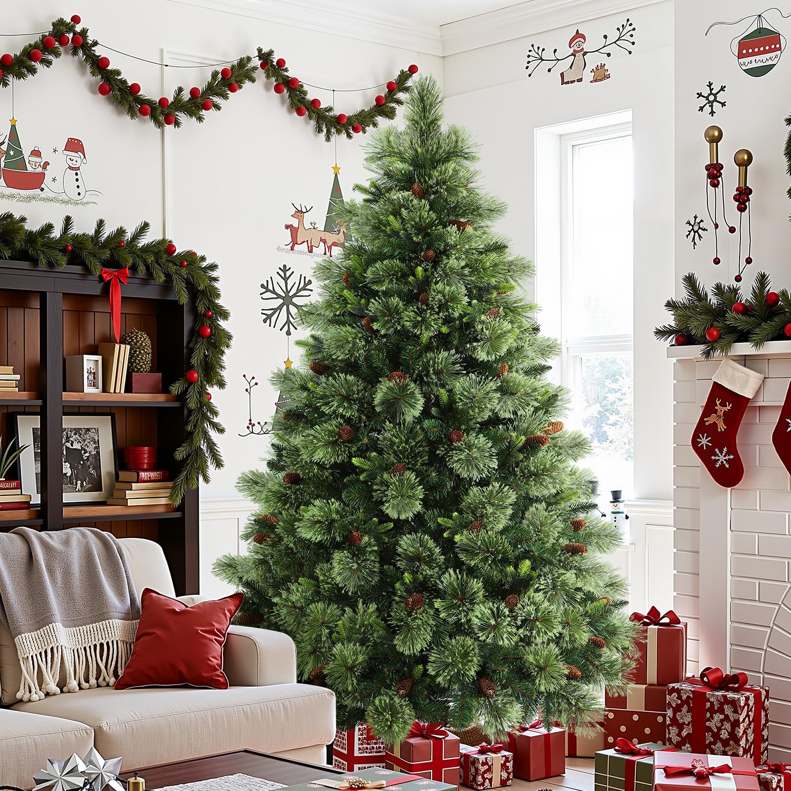 Realistic Pre-lit Carolina Pine Artificial Christmas Pine Trees with RGB Lights Remote-106 Lights Modes - SHareconn