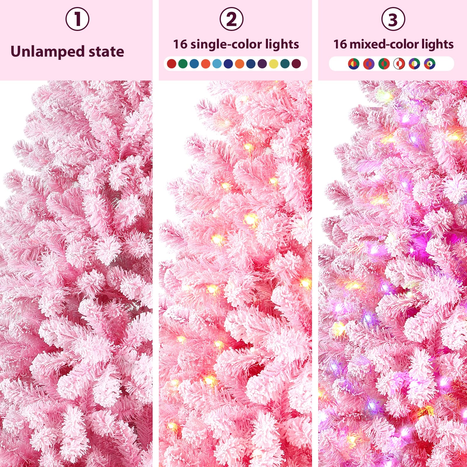 Prelit Multi-Color RGB Lightst Snow Flocked Artificial Holiday Christmas Tree with Remote - SHareconn