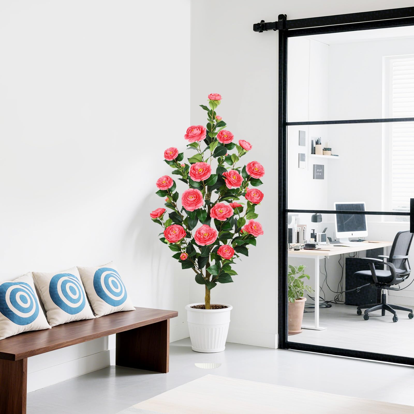 4FT Artificial Camellia Tree with 40 Pink Blooming Flowers Pink 2 Pack - SHareconn