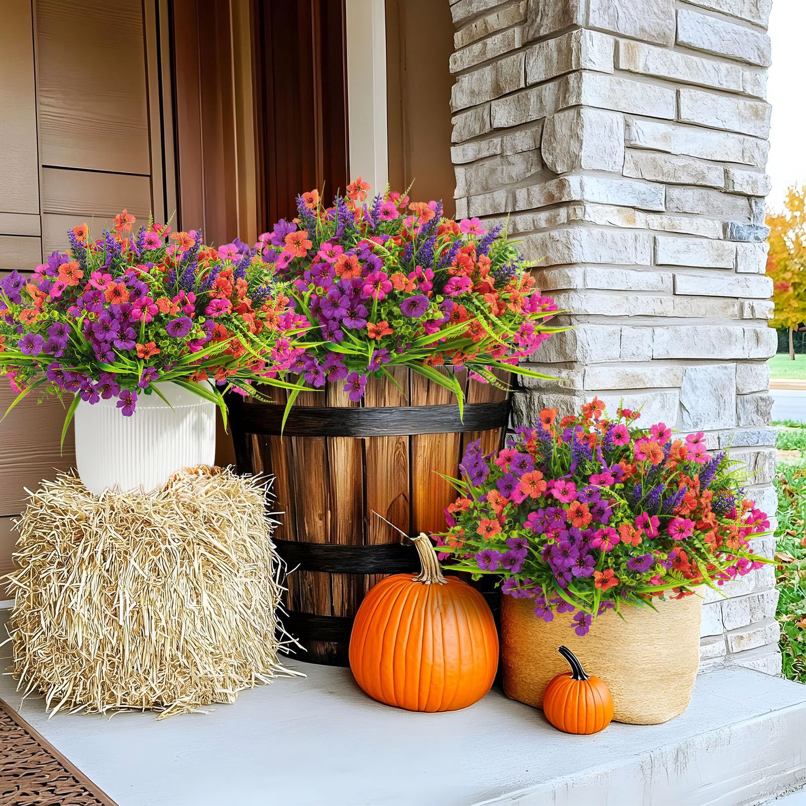 24 Bundles Artificial Flowers UV Resistant Eucalyptus Violet and Lavender- Orange Rose Purple - SHareconn