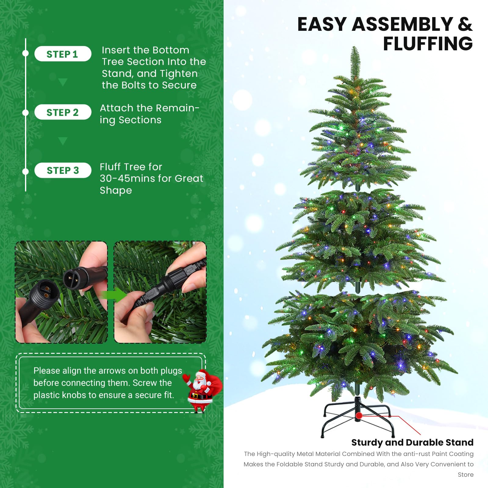 6ft Prelit Artificial Realistic Christmas Tree with RGB Lights and Remote