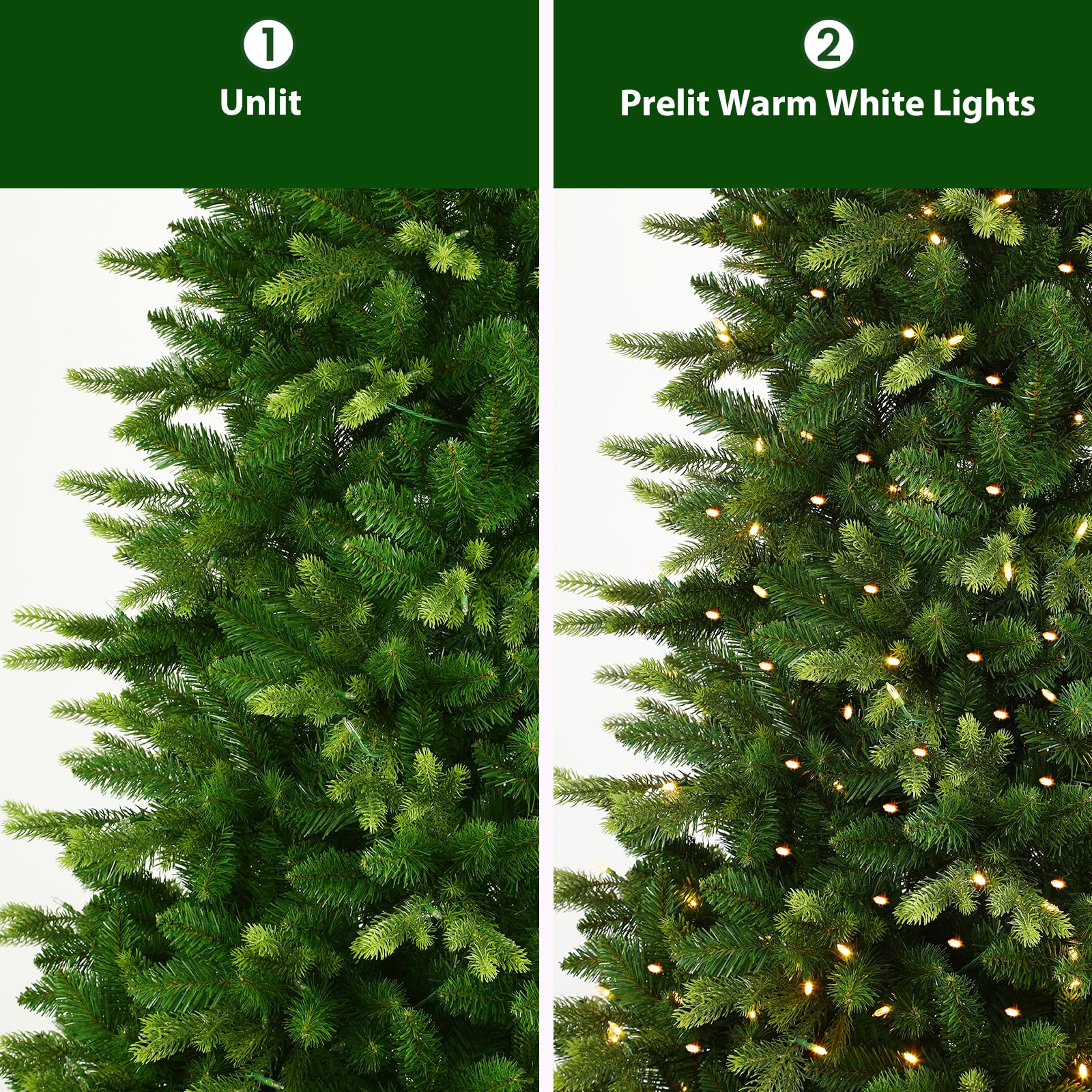 Prelit Realistic Lush Fraser Fir Artificial Christmas Tree with Twinkle Warm White Light and 360° Rotating Stand