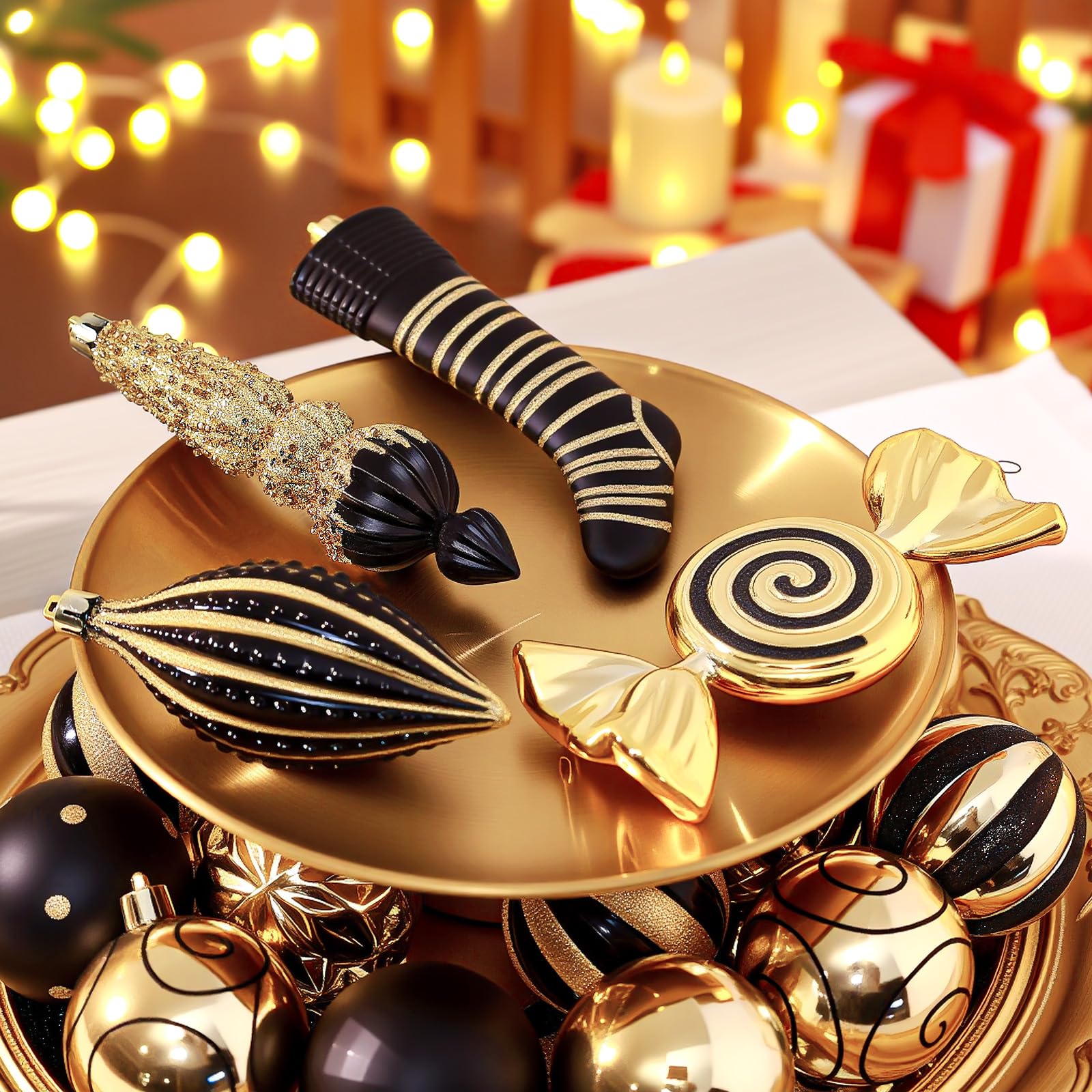 145pcs Gold and Black Christmas Balls Ornaments Set