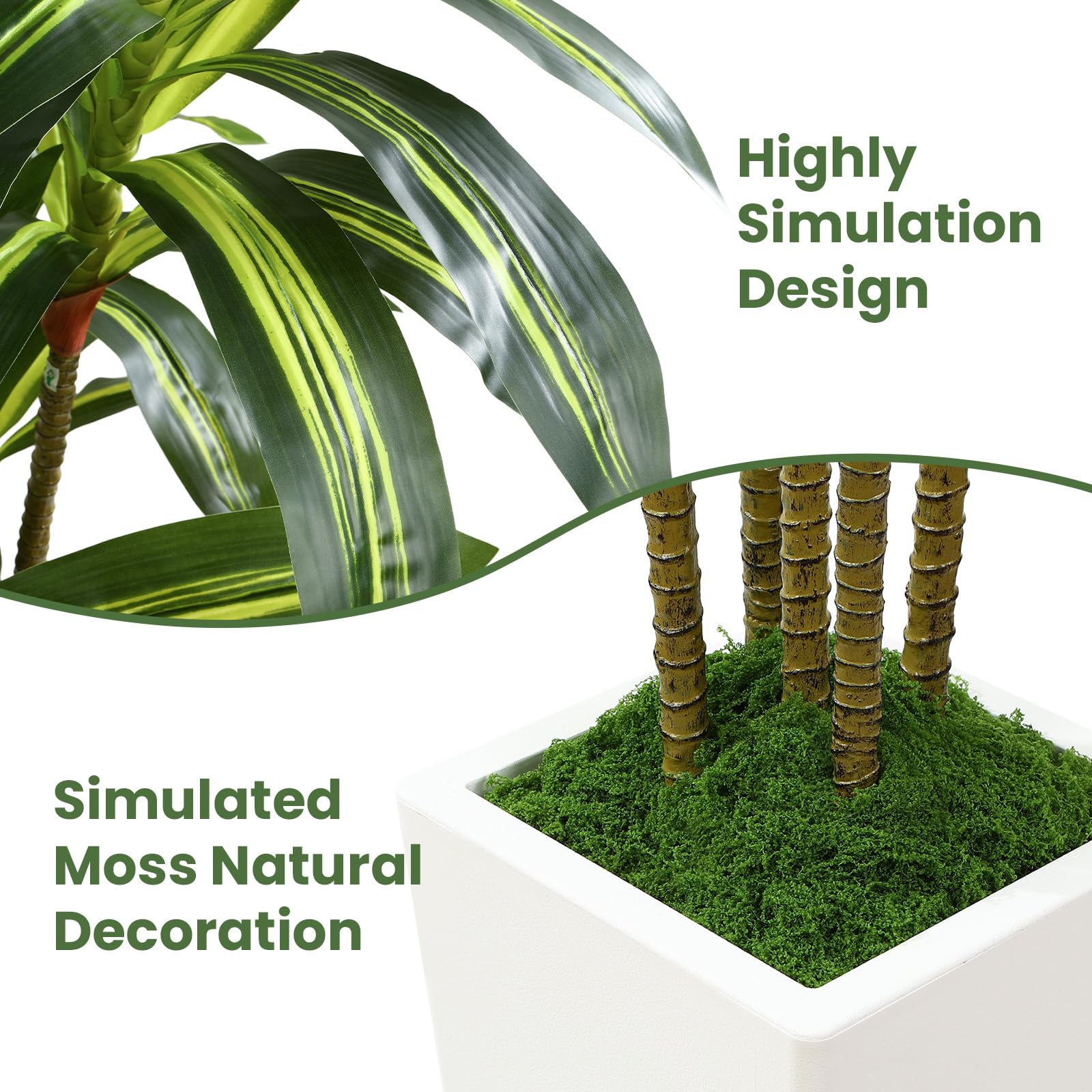 Artificial Dracaena Fake Tree with White High Pot