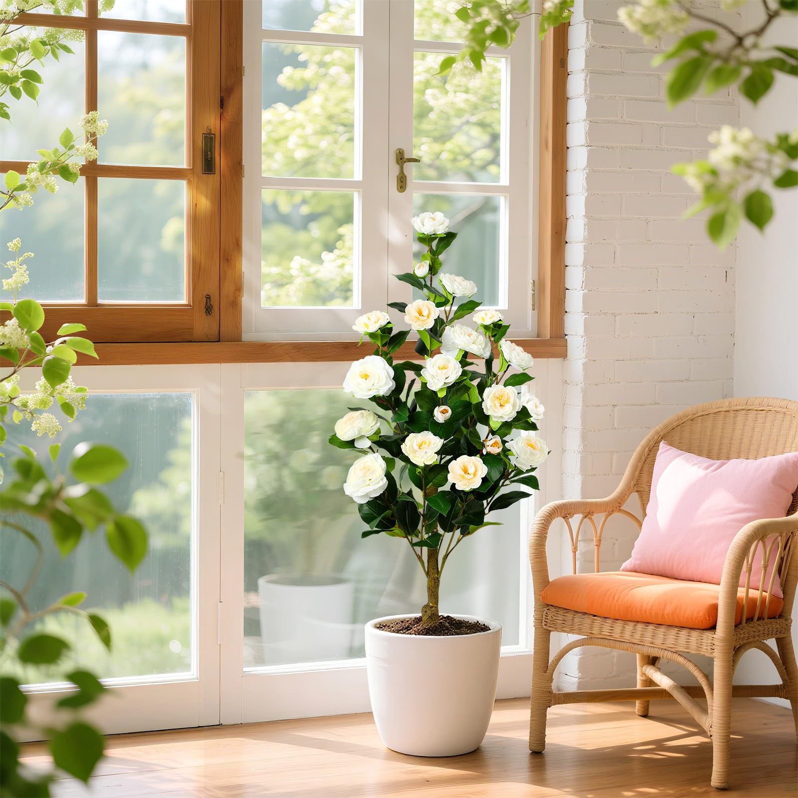 2 Pack Artificial Camellia Tree-White - SHareconn