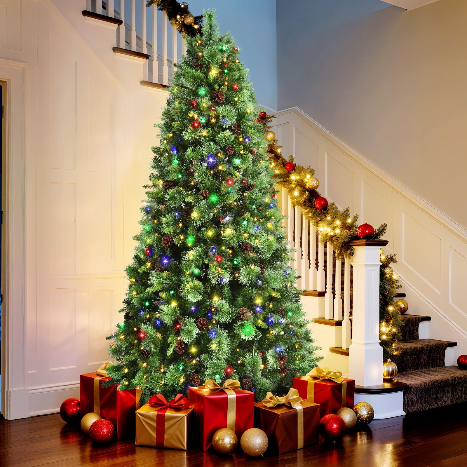 Prelit Multi-Color Lights Carolina Pine Artificial Christmas Trees with Remote