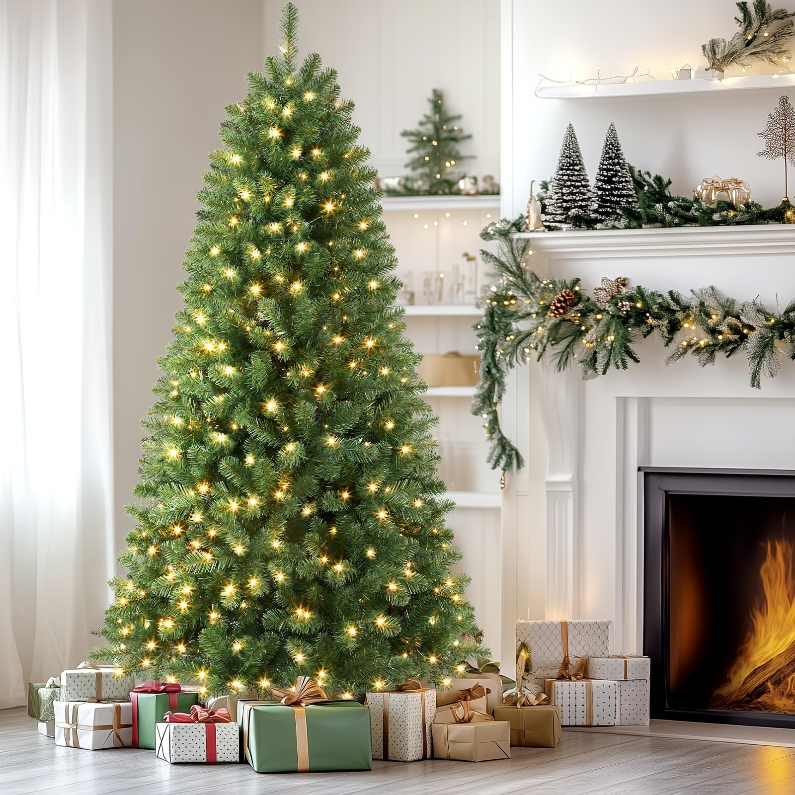 7.5ft Prelit 350 Warm White Lights 998 Branch Premium Artificial Hinged Christmas Tree-Green - SHareconn
