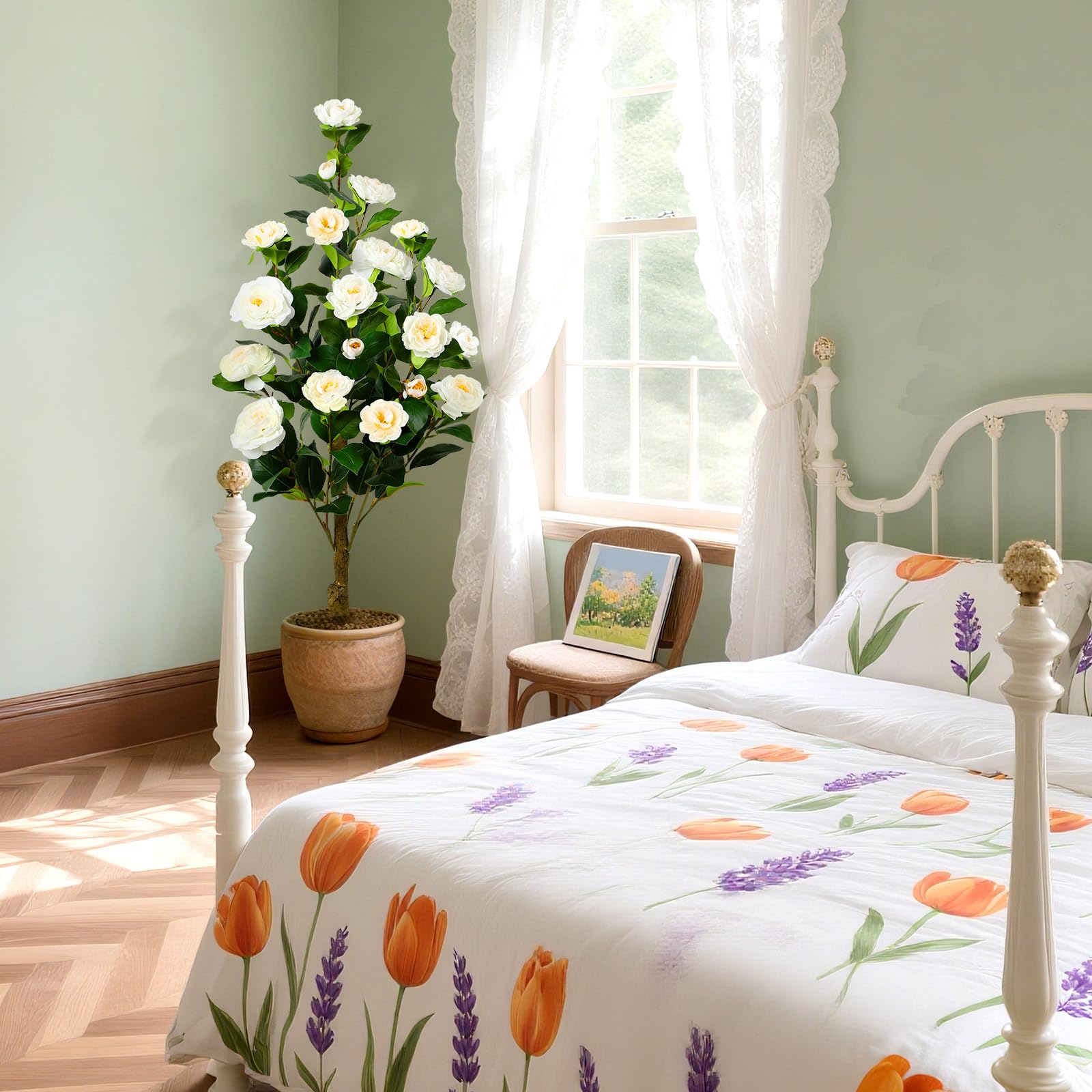 2 Pack Artificial Camellia Tree-White - SHareconn