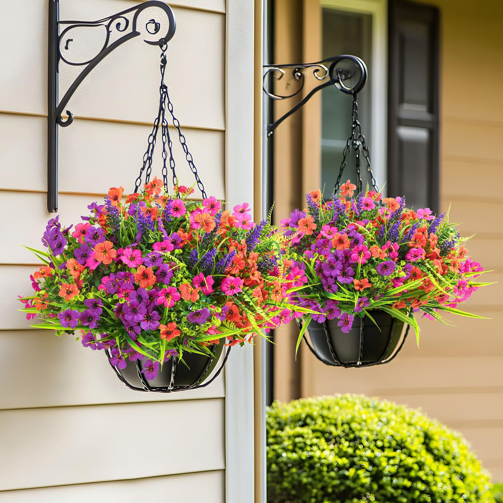 24 Bundles Artificial Flowers UV Resistant Eucalyptus Violet and Lavender- Orange Rose Purple - SHareconn