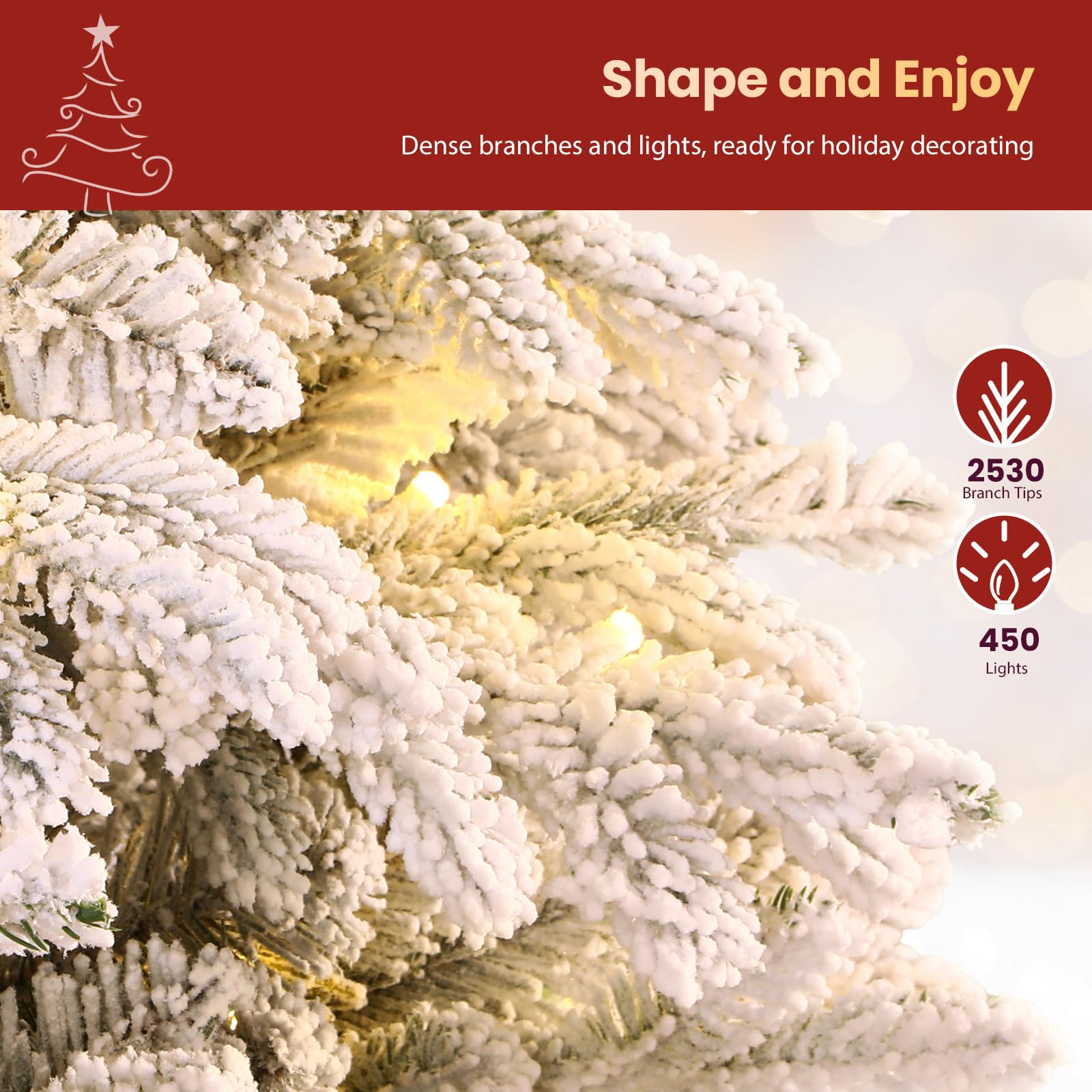 Pre-lit Flocked Cedar Artificial Christmas Trees with RGB Lights - SHareconn