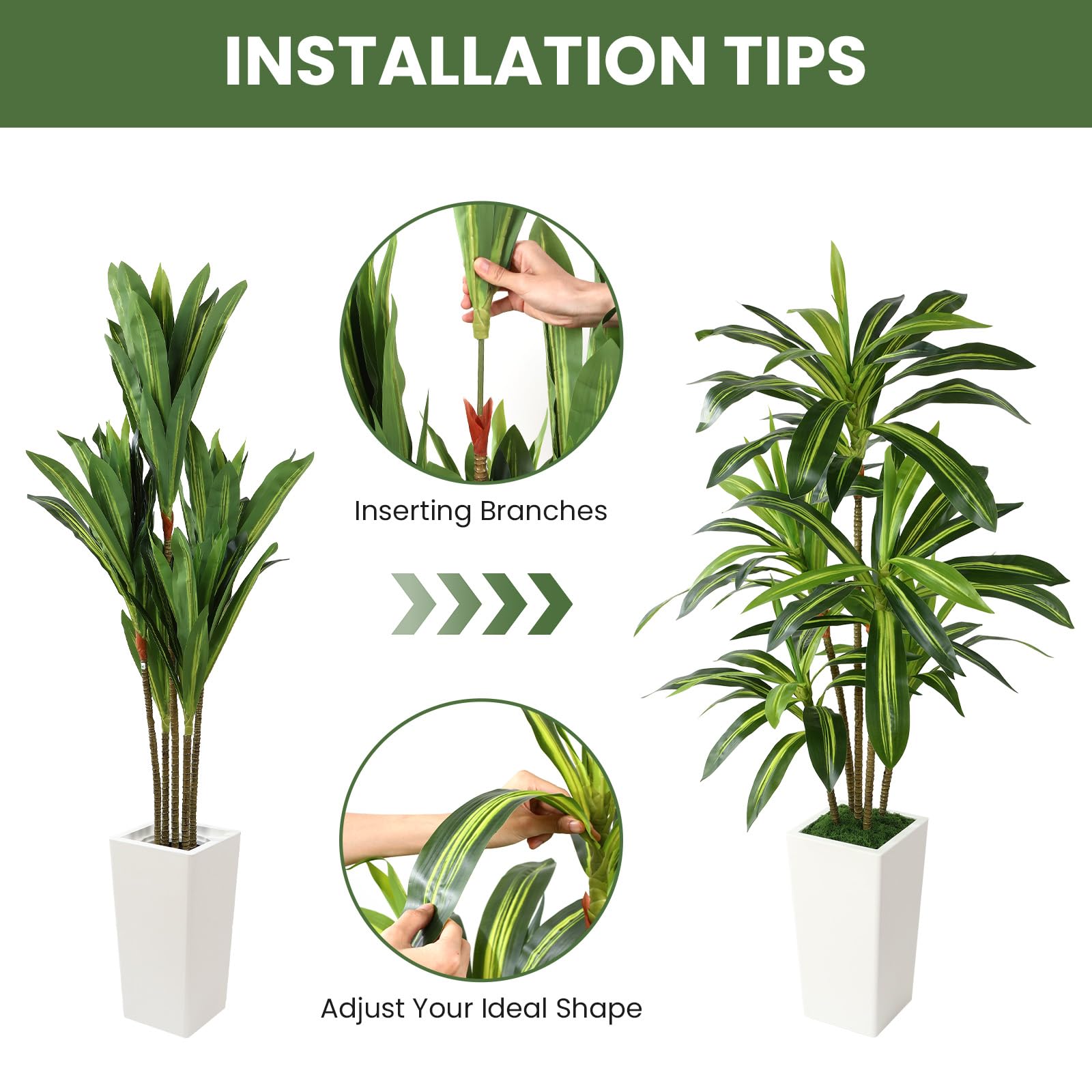 Artificial Dracaena Fake Tree with White High Pot