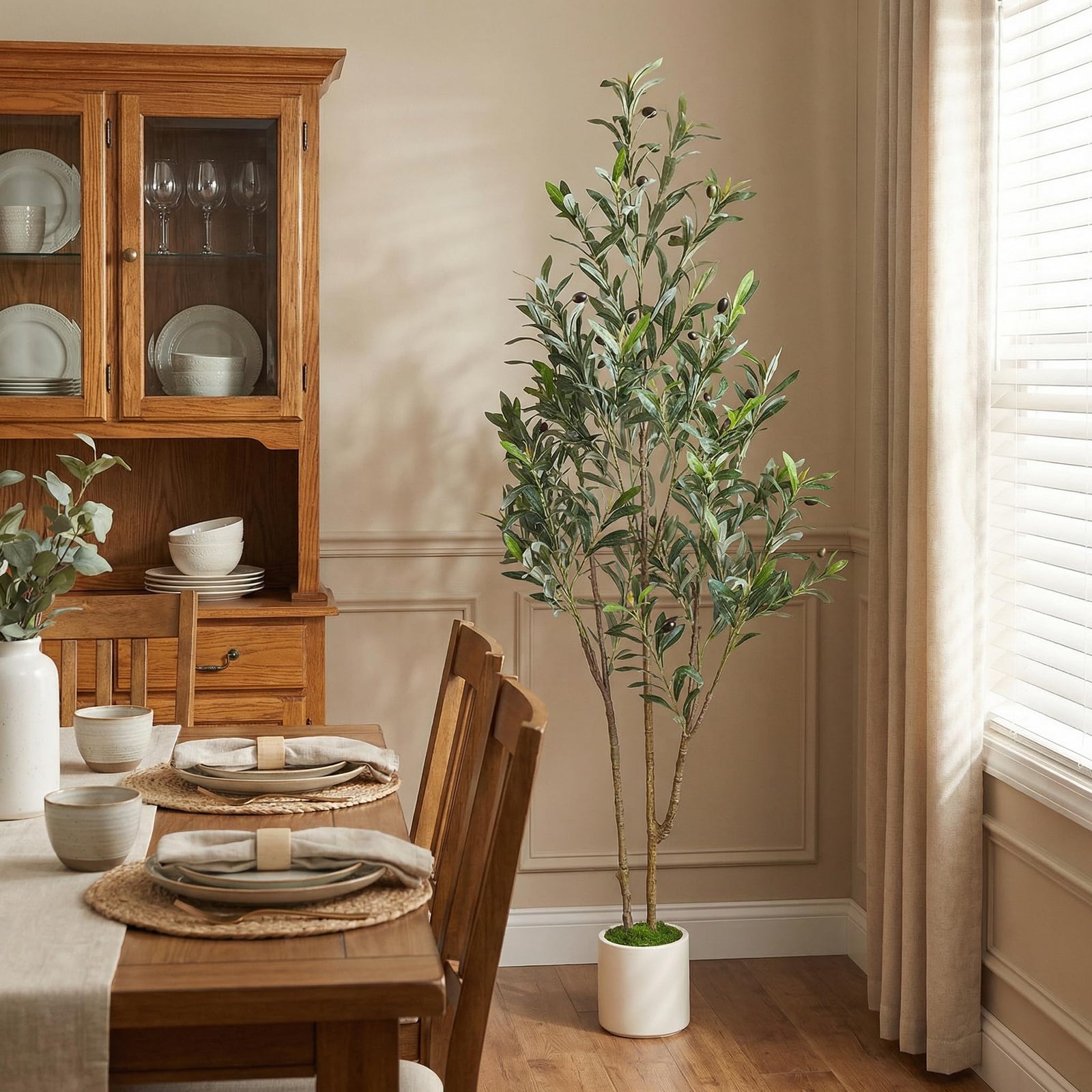 Faux Olive Tree with Lifelike Artificial Trunk and Fruits - SHareconn