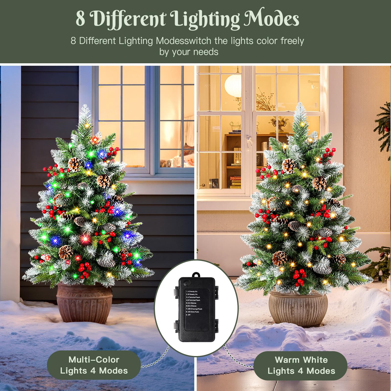 24.5 Inch Lighted Outdoor Christmas Tree with Remote-2 Packs