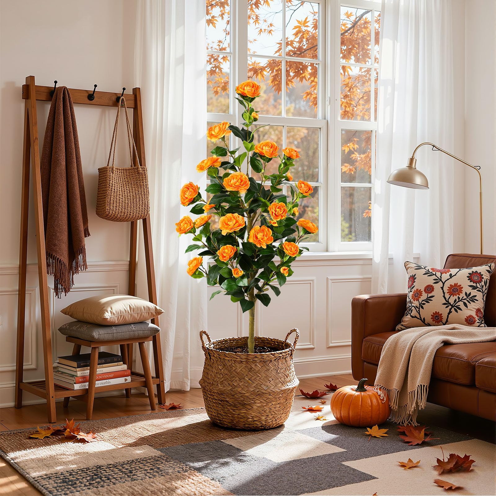 2 Pack Artificial Camellia Tree-Orange - SHareconn