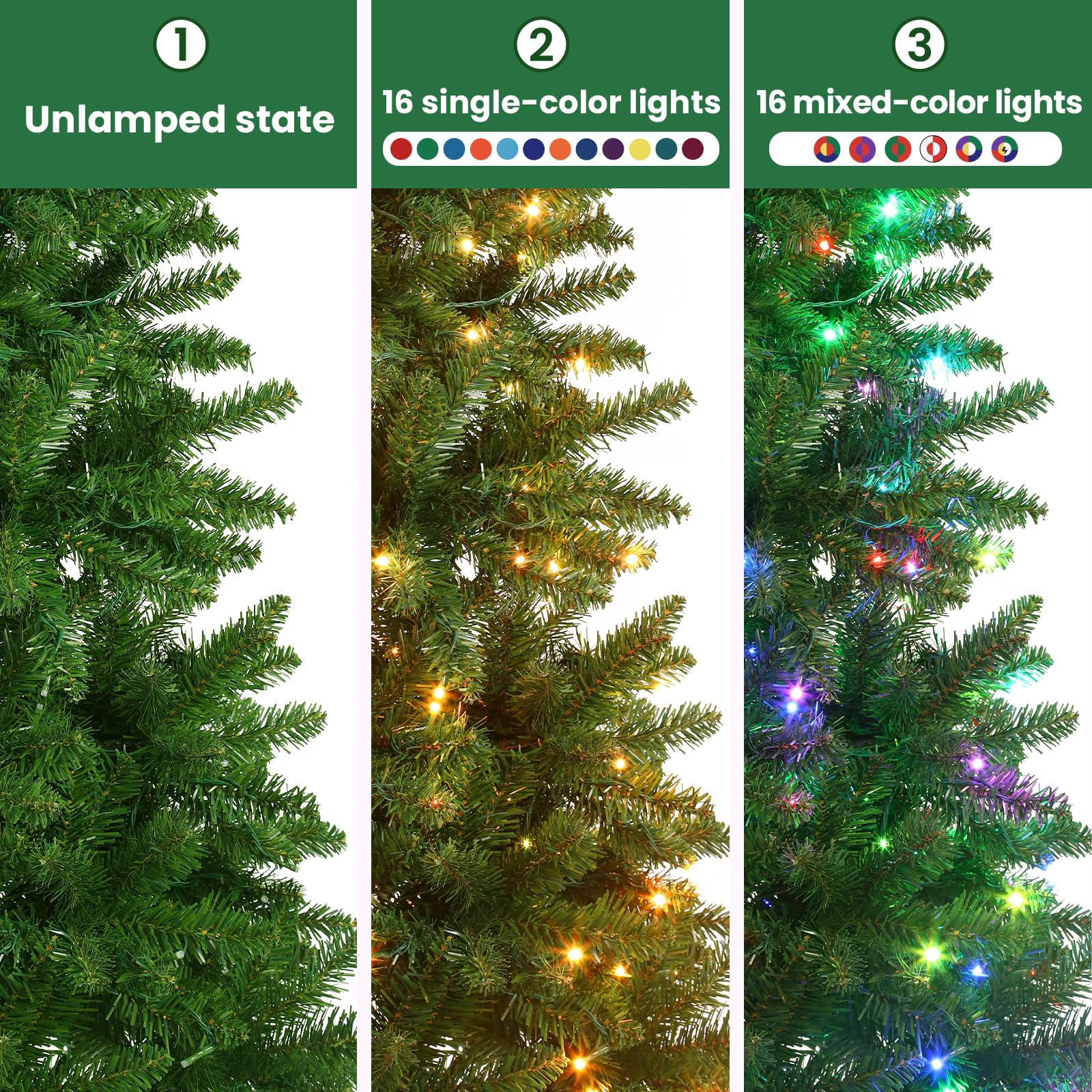 Pre-lit Classic Spruce Artificial Slim Pencil Christmas Trees with RGB Lights Remote