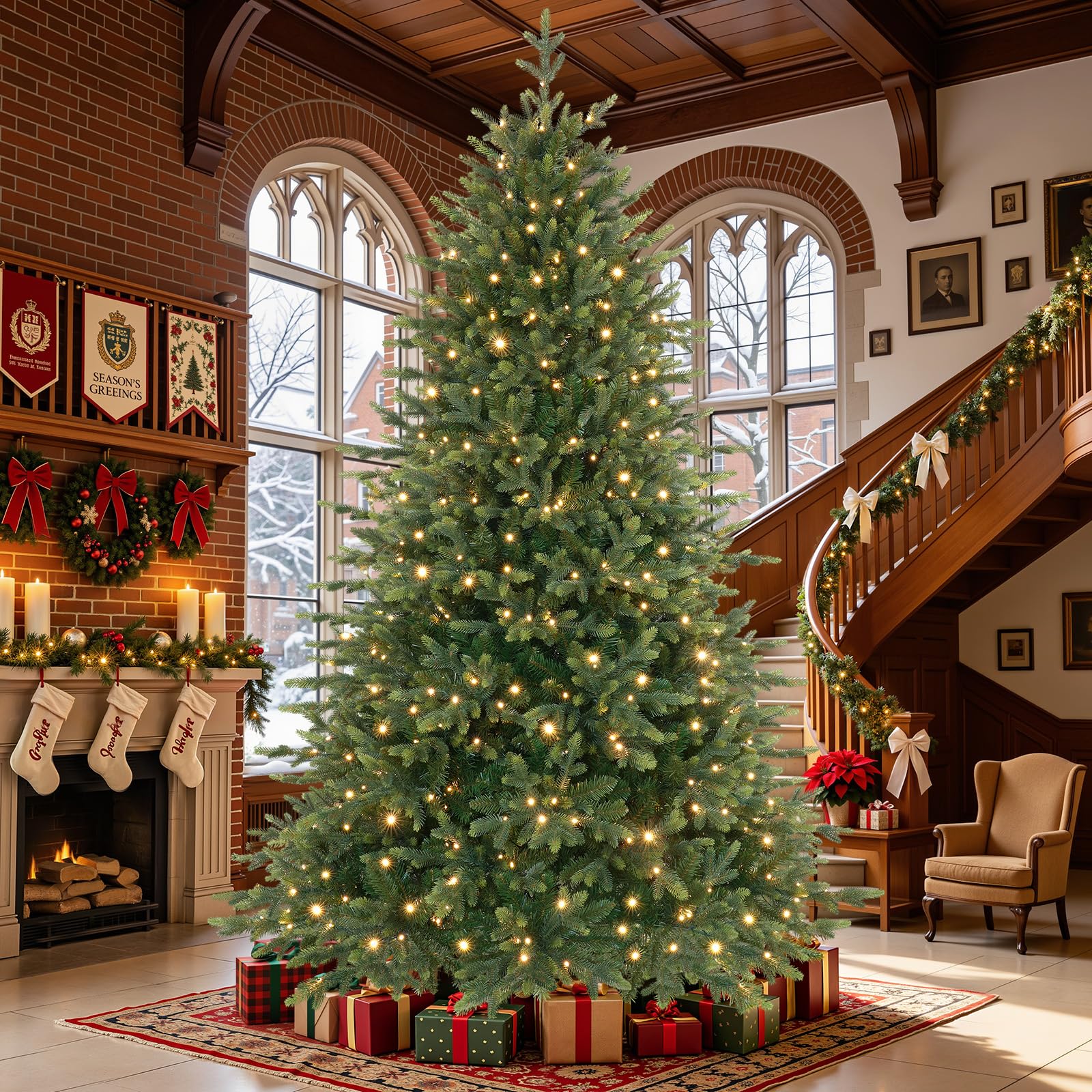 9ft Twinkling Balsam Fir Pre-Lit Artificial Christmas Tree, 5538 Branch Tips & 680 LED Lights, 17 Mode with Remote