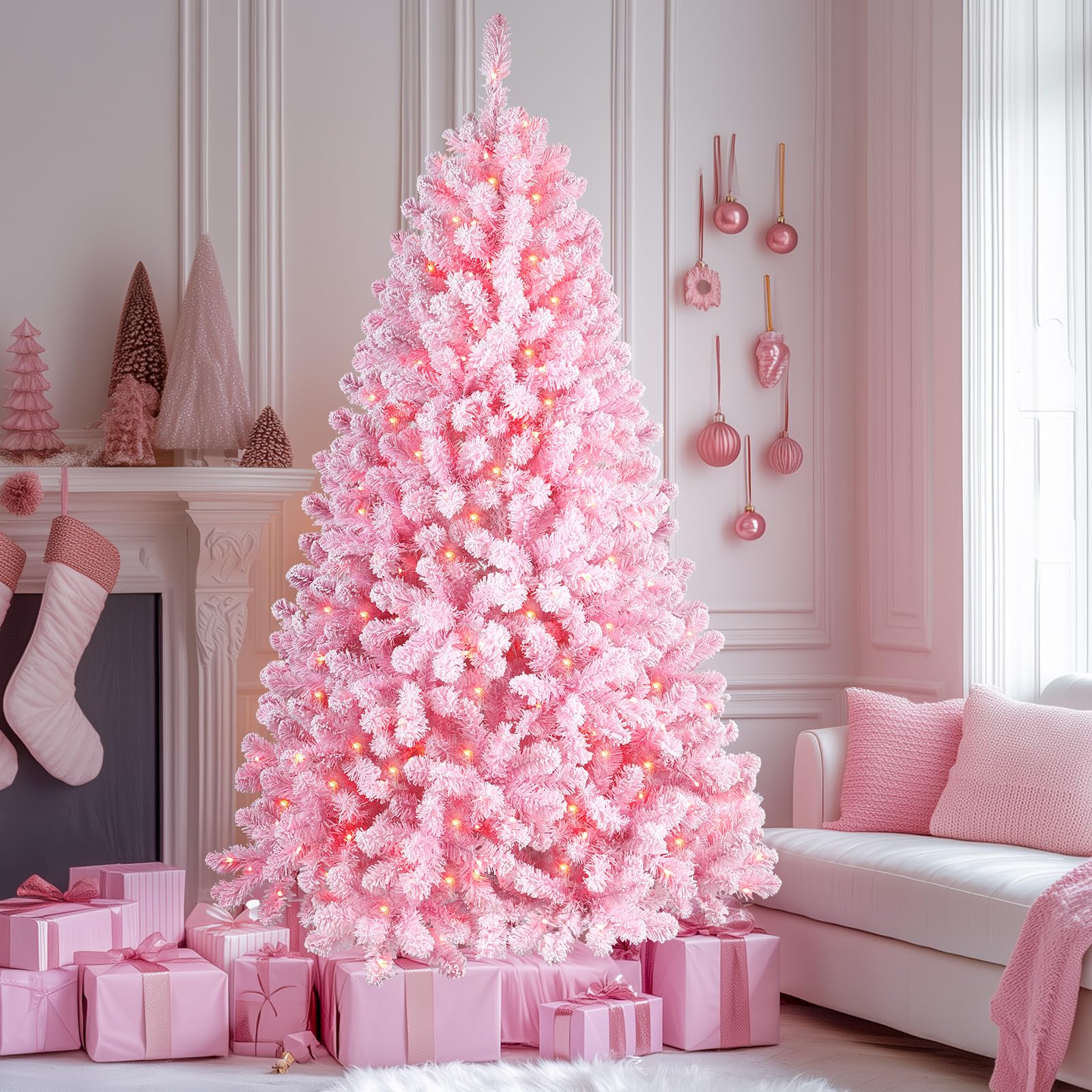 Prelit Multi-Color RGB Lightst Snow Flocked Artificial Holiday Christmas Tree with Remote - SHareconn