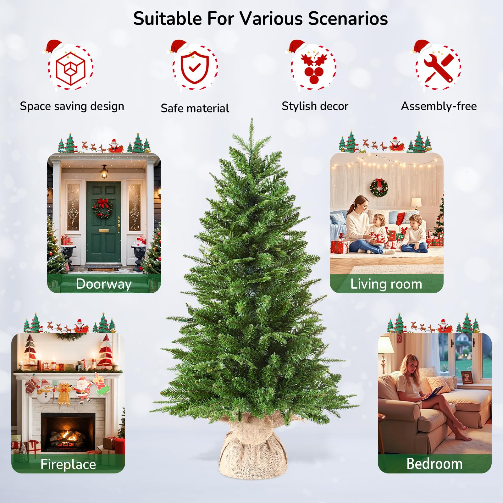 Small Mini Prelit Artificial Christmas Tree with Color LED Lights