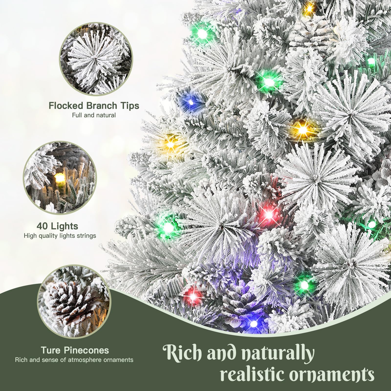24.5 Inch Lighted Flocked Outdoor Christmas Tree with Multi-Color Lights-2 Packs - SHareconn
